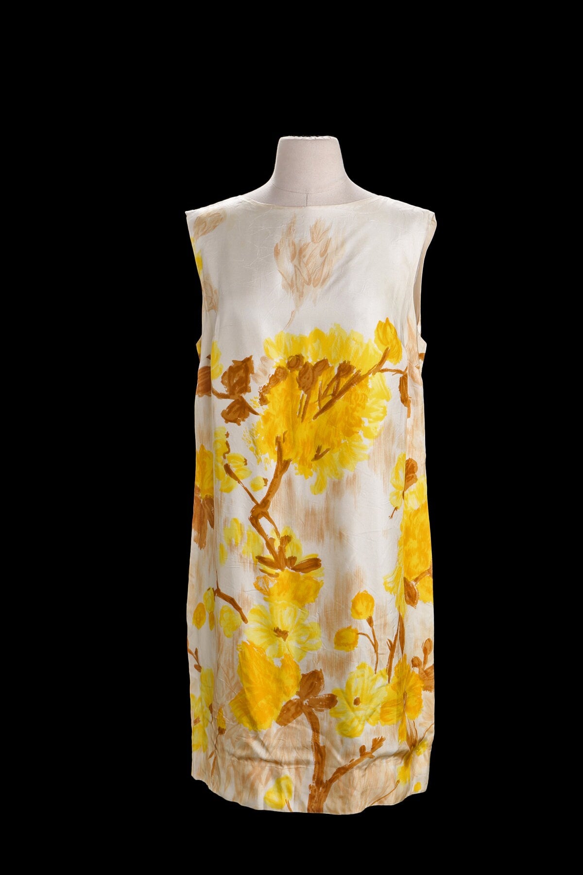 1960's Yellow Flower Print Sleeveless Casual Dress