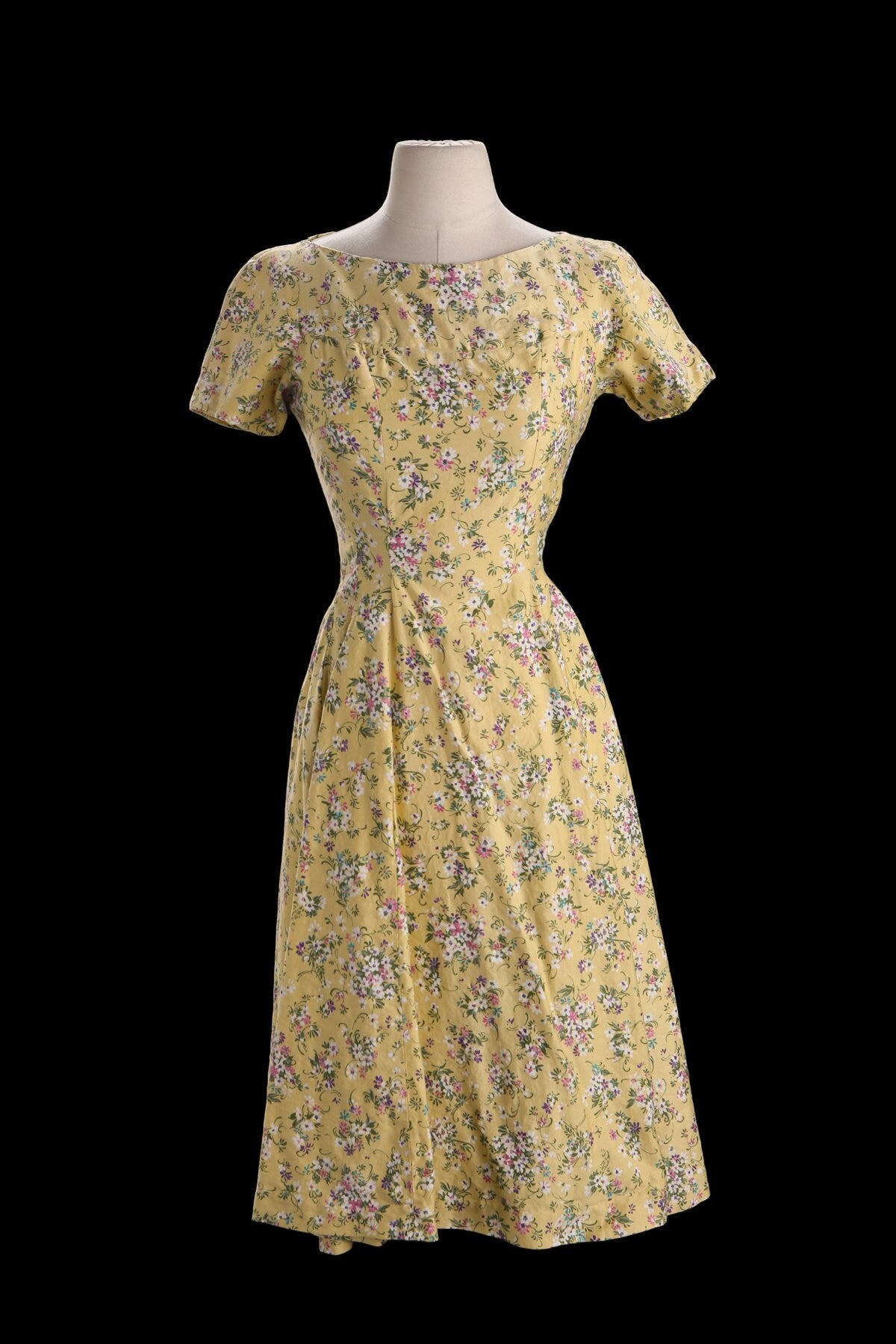 1940s Summer Dress - Yellow Floral Print