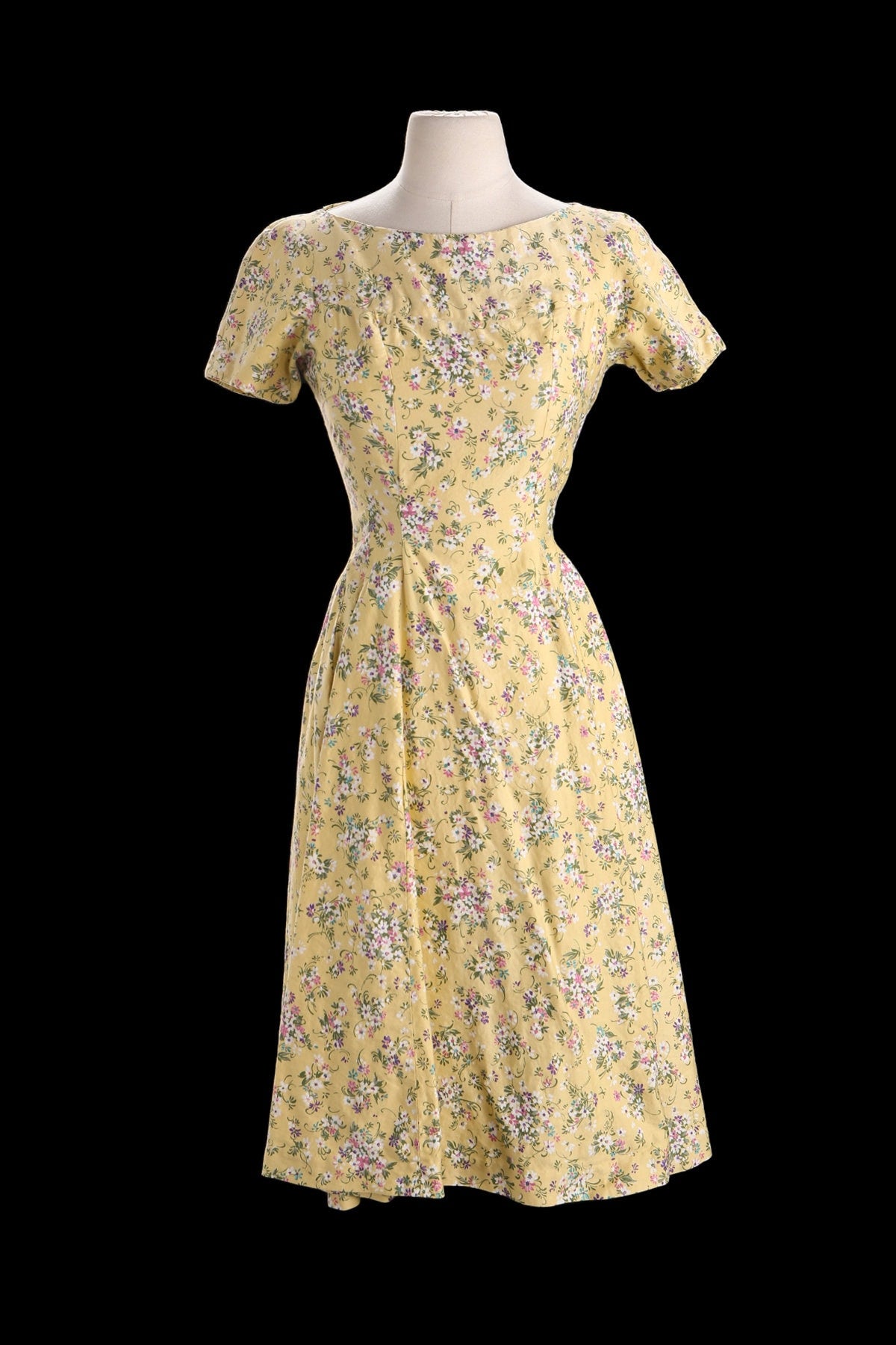 1940s Summer Dress - Yellow Floral Print