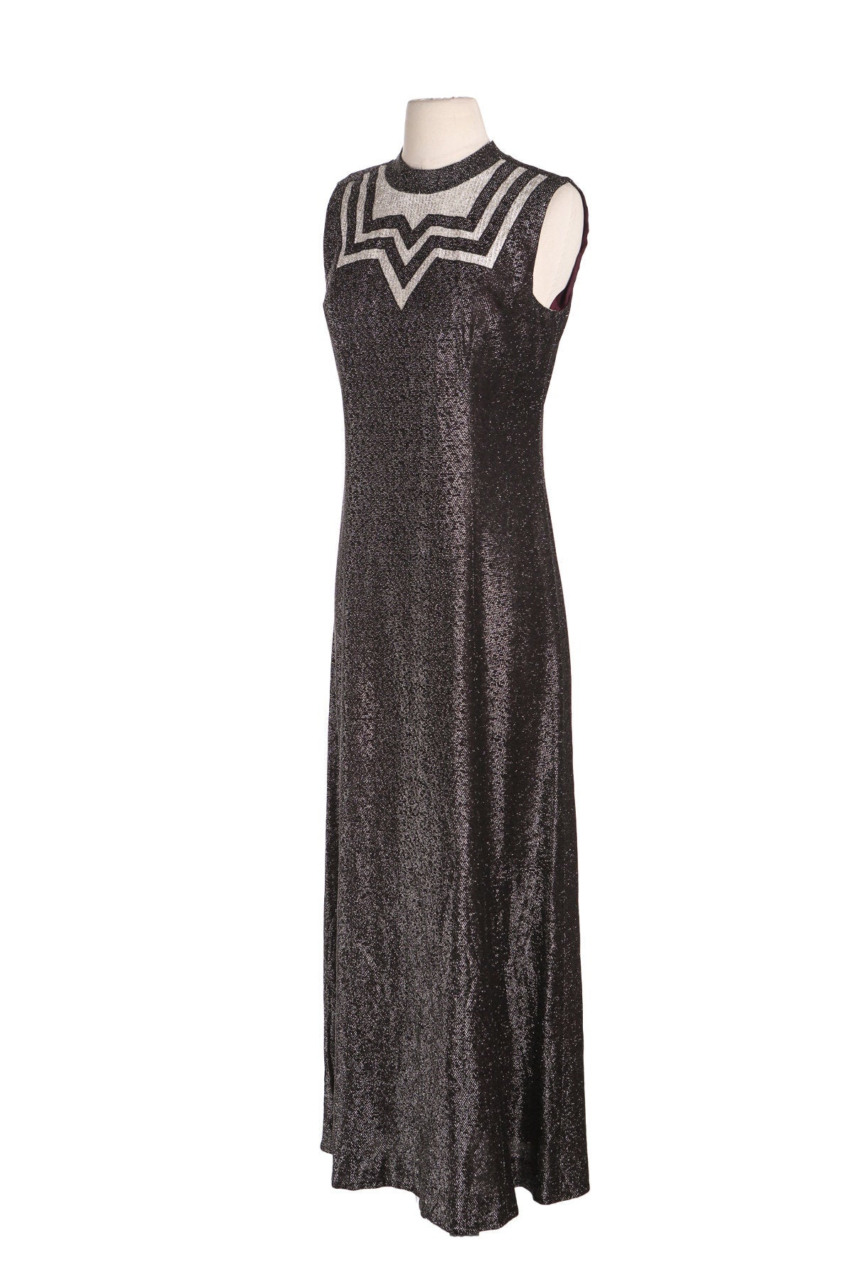 1970s Black Metallic Party Dress