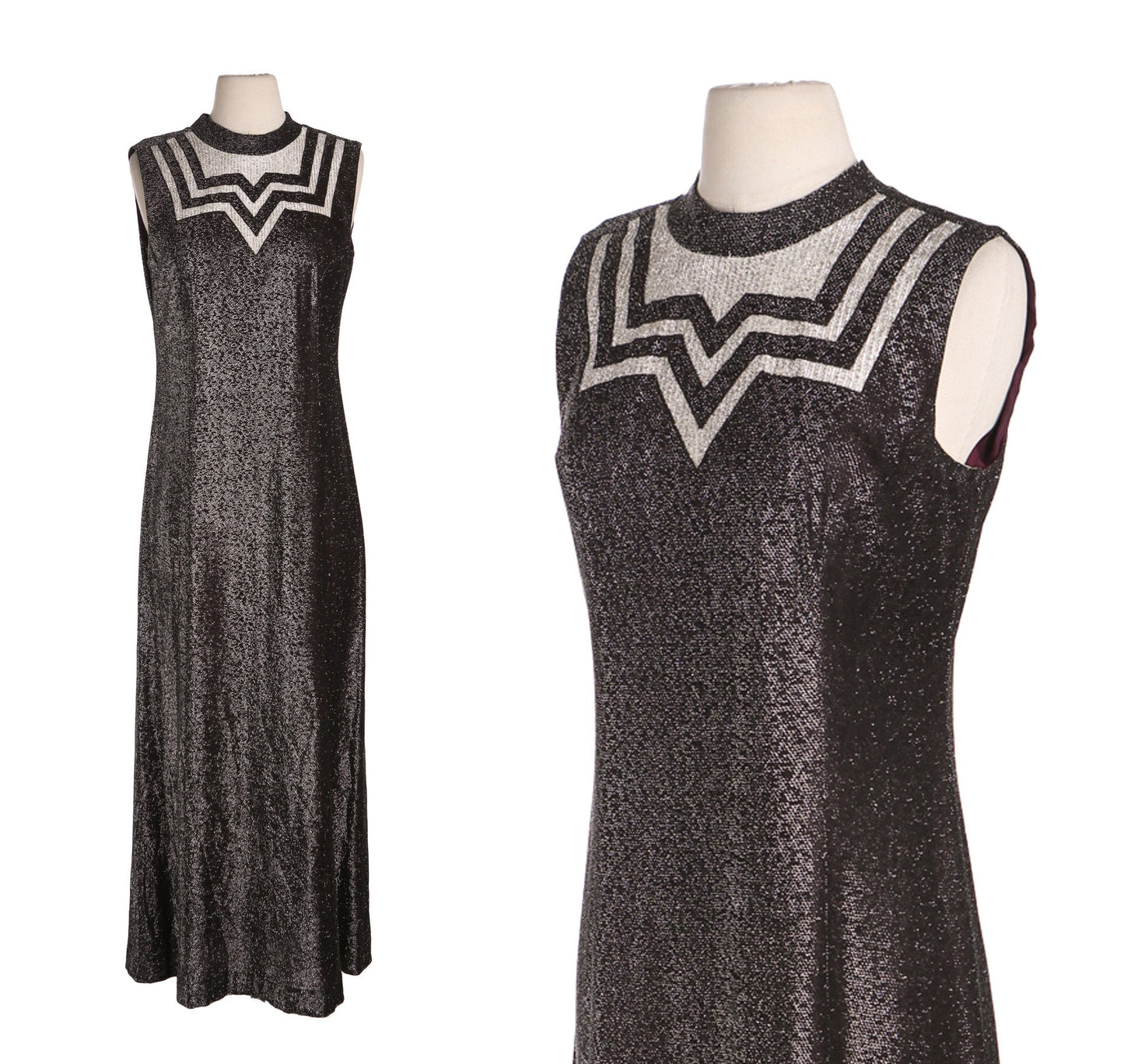 1970s Black Metallic Party Dress