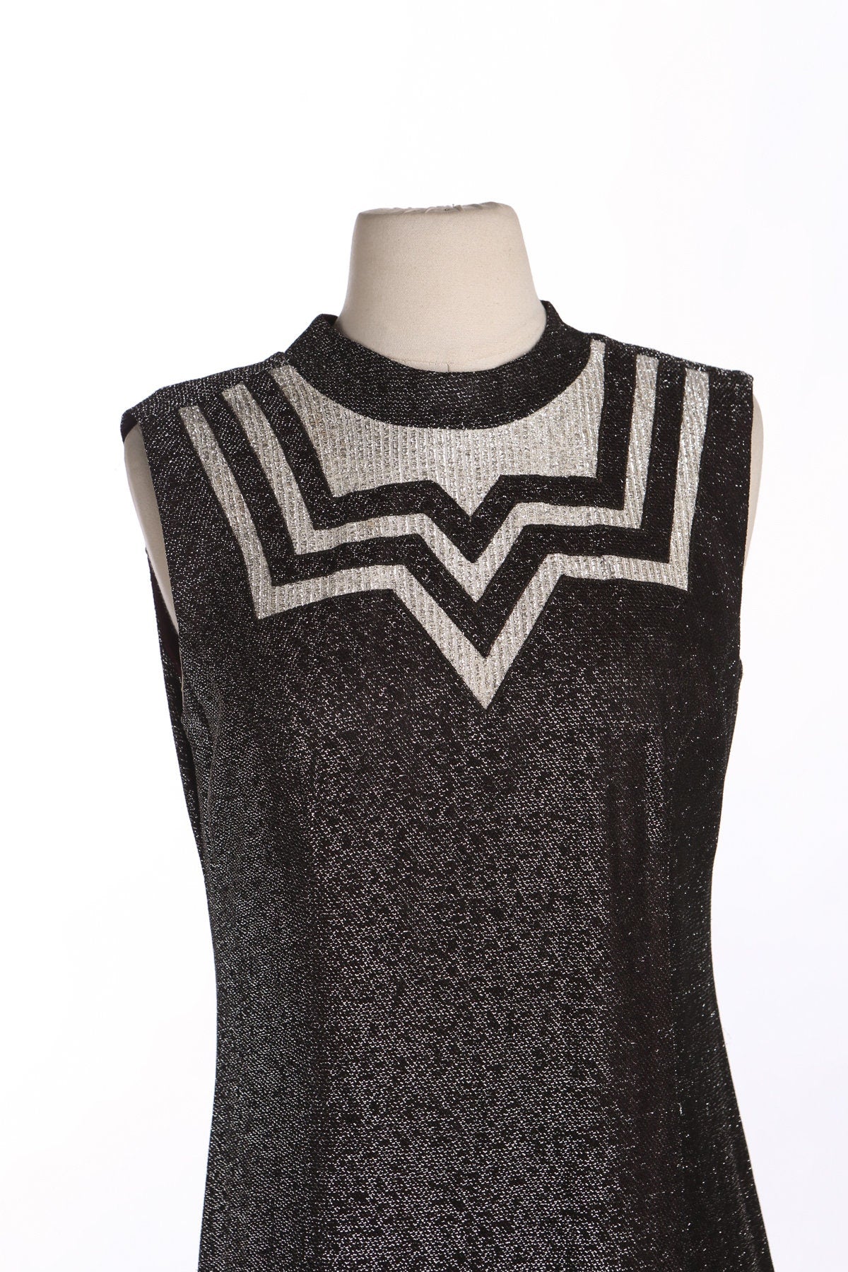 1970s Black Metallic Party Dress