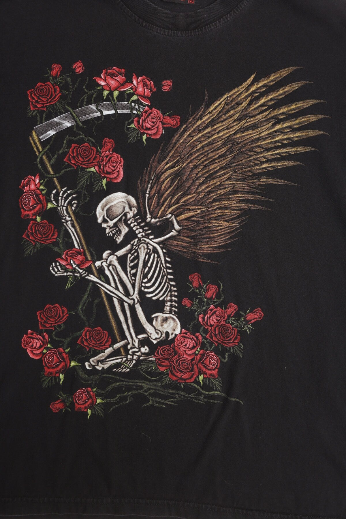 Y2K Skeleton with Roses Black Graphic T-shirt
