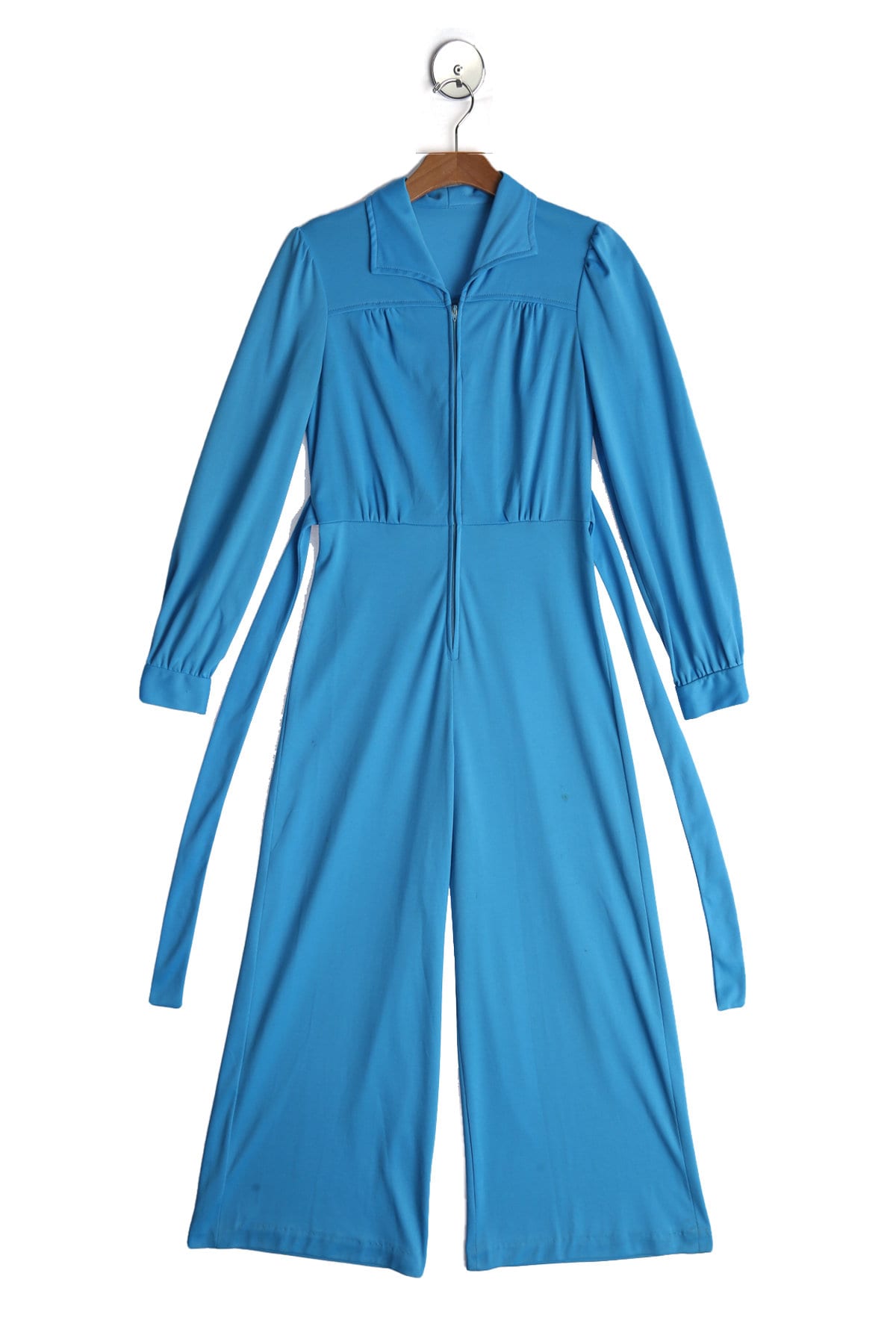 1970s Blue Poly Jumpsuit