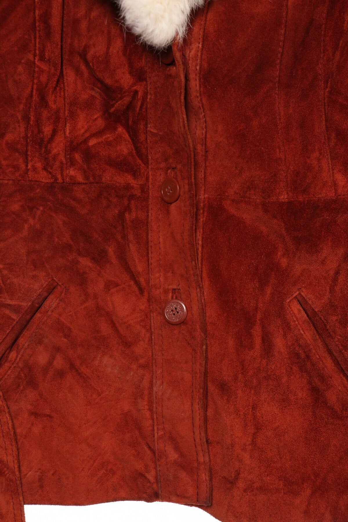 Women Fur Collar Suede Jacket - Era 1960s - 1970s