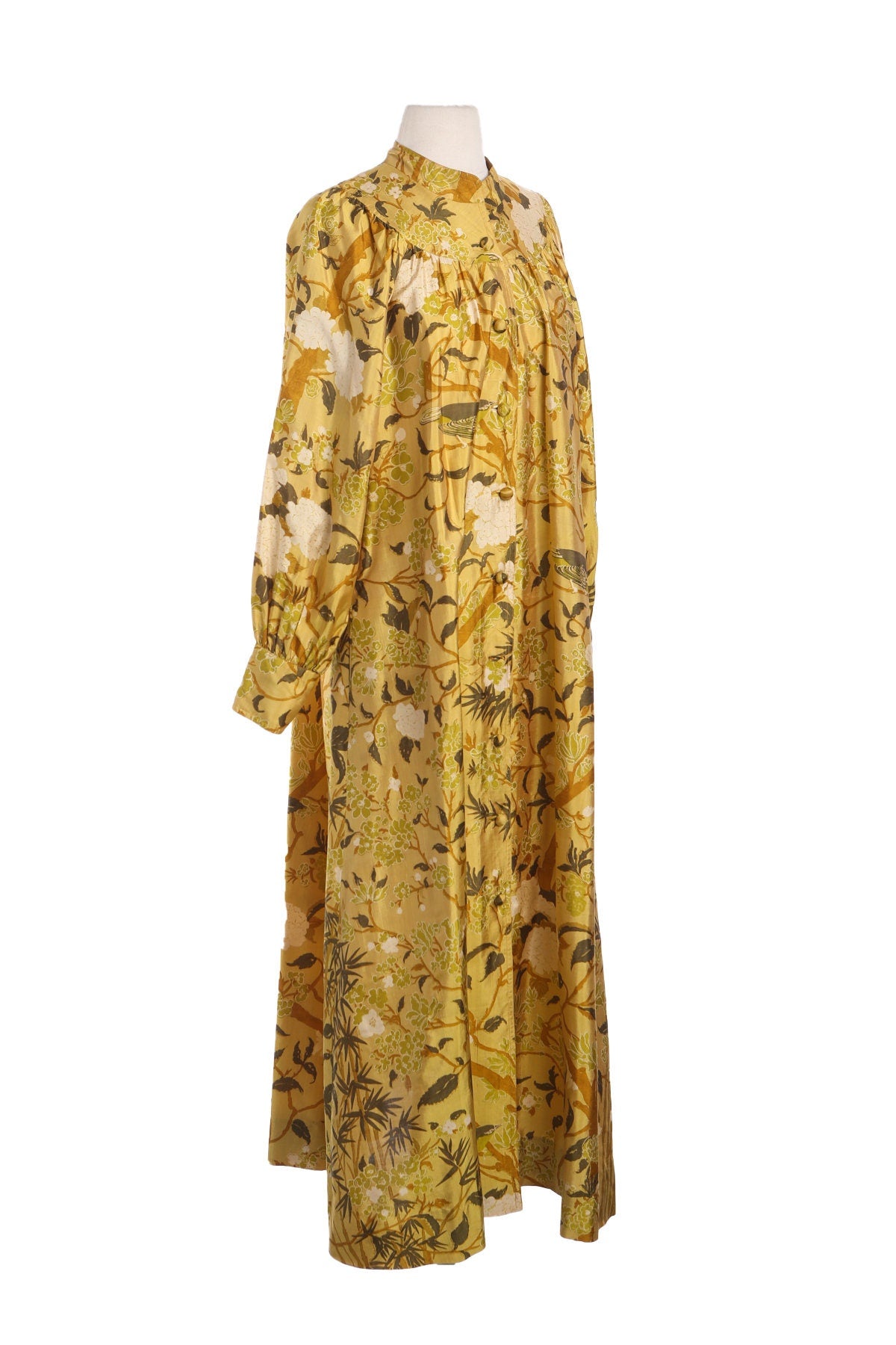 Vintage Yellow Floral Print Silk Dress - Era 70s - 80s / Made in Thailand
