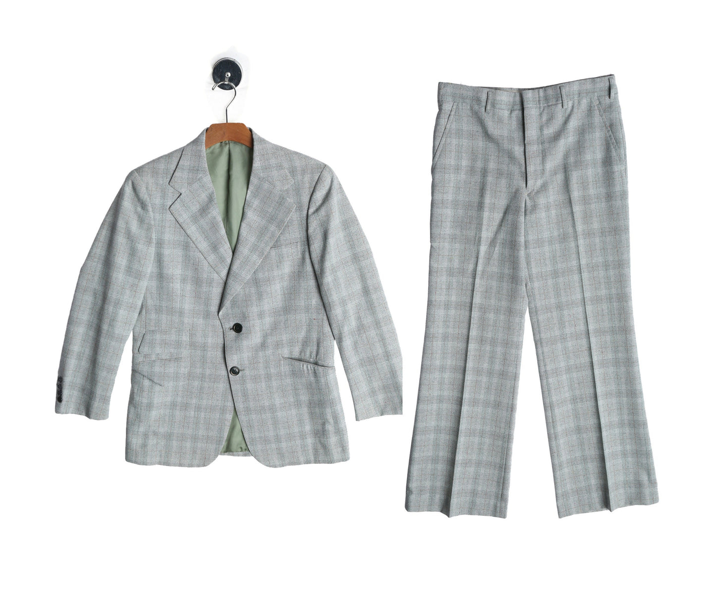 1970s Men Green and White Plaid Casual Suit