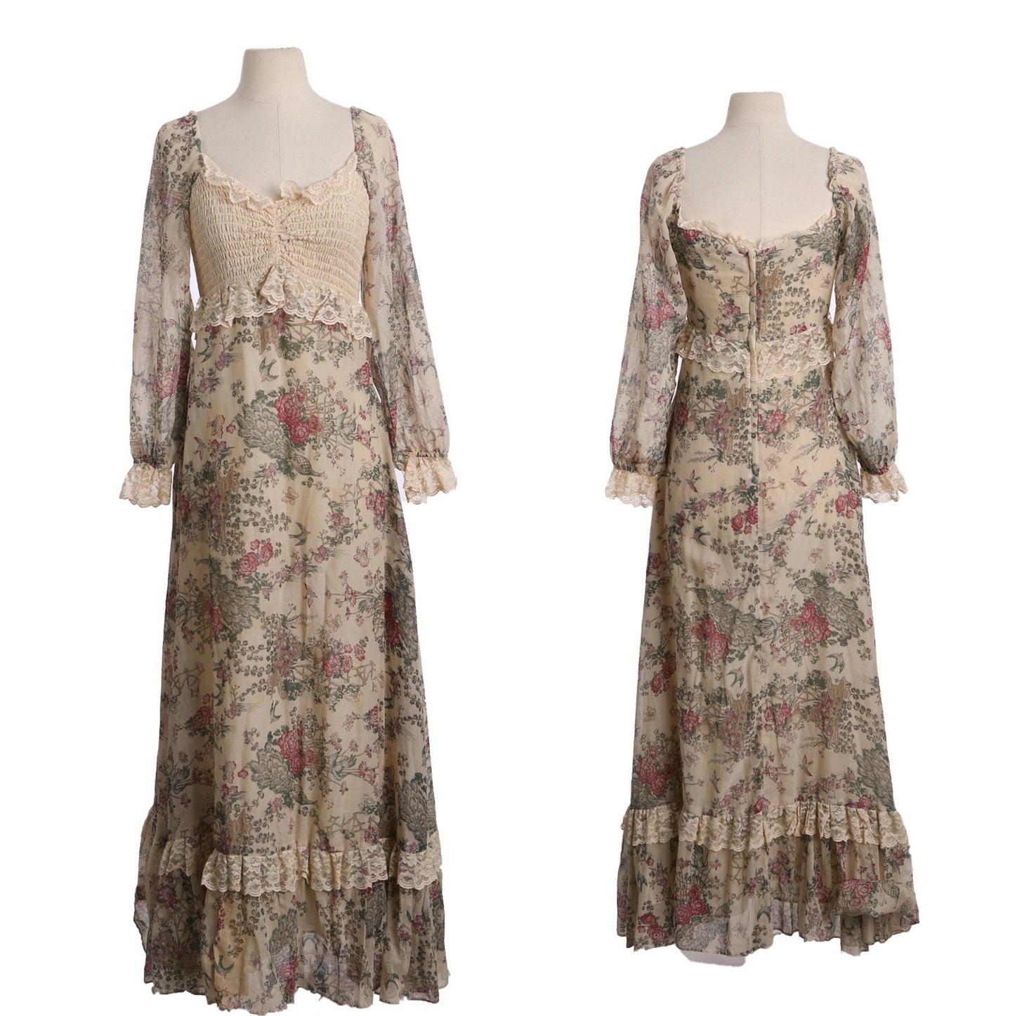 1970s Floral Print Neige Summer Prairie Dress