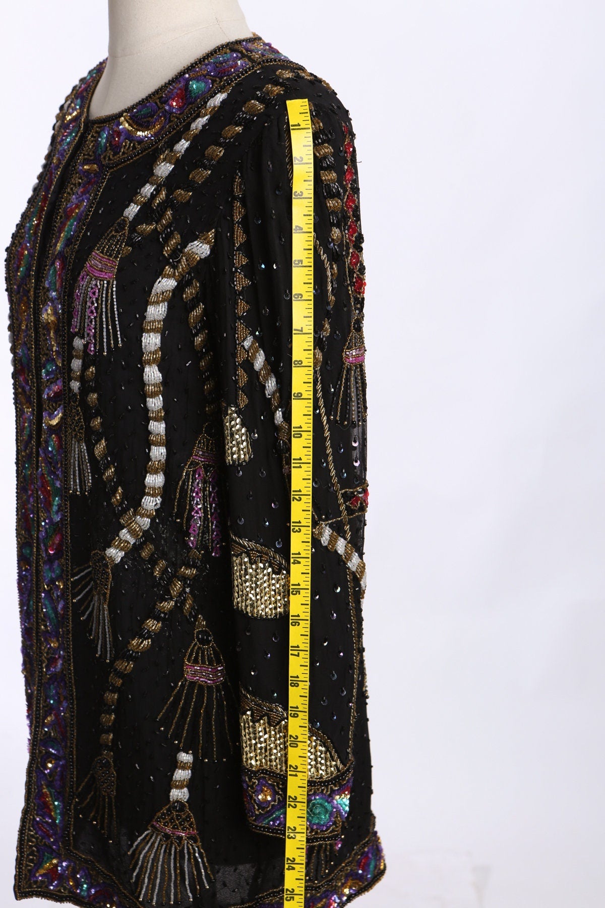 Black Sequin jacket with sequin Tassels Designs by Laurence Kazar - Era 80s - 90s