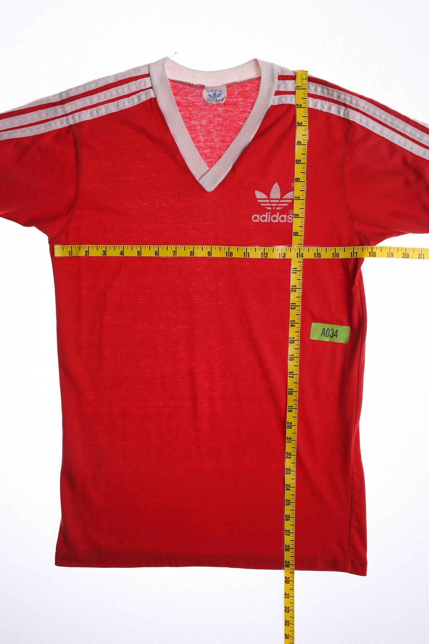 Vintage Adidas Red Striped Shirt - Era 70s - 80s - V Neck - Athletic
