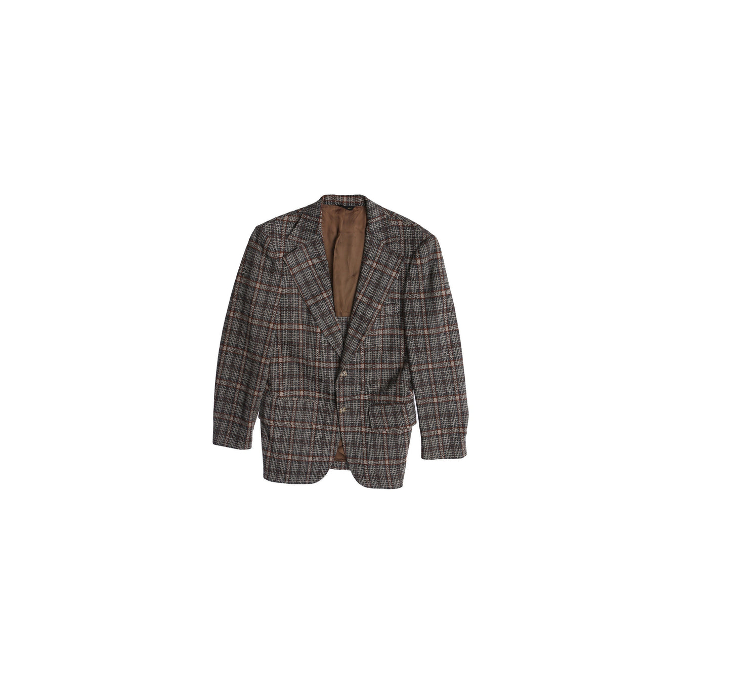 1970s Men Brown Plaid Casual Poly Blazer
