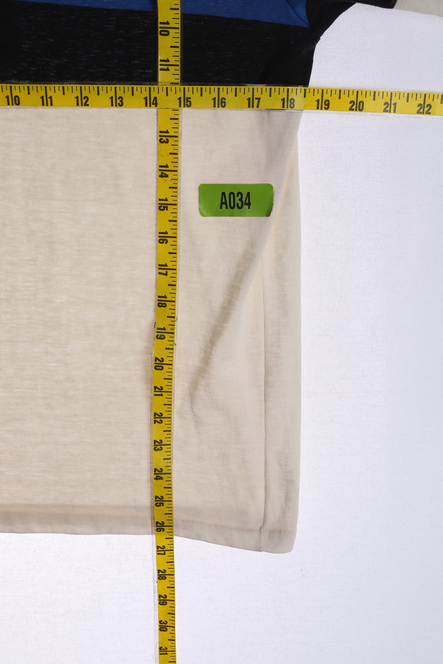 1980s White Polo Shirt with Blue and Black Stripes