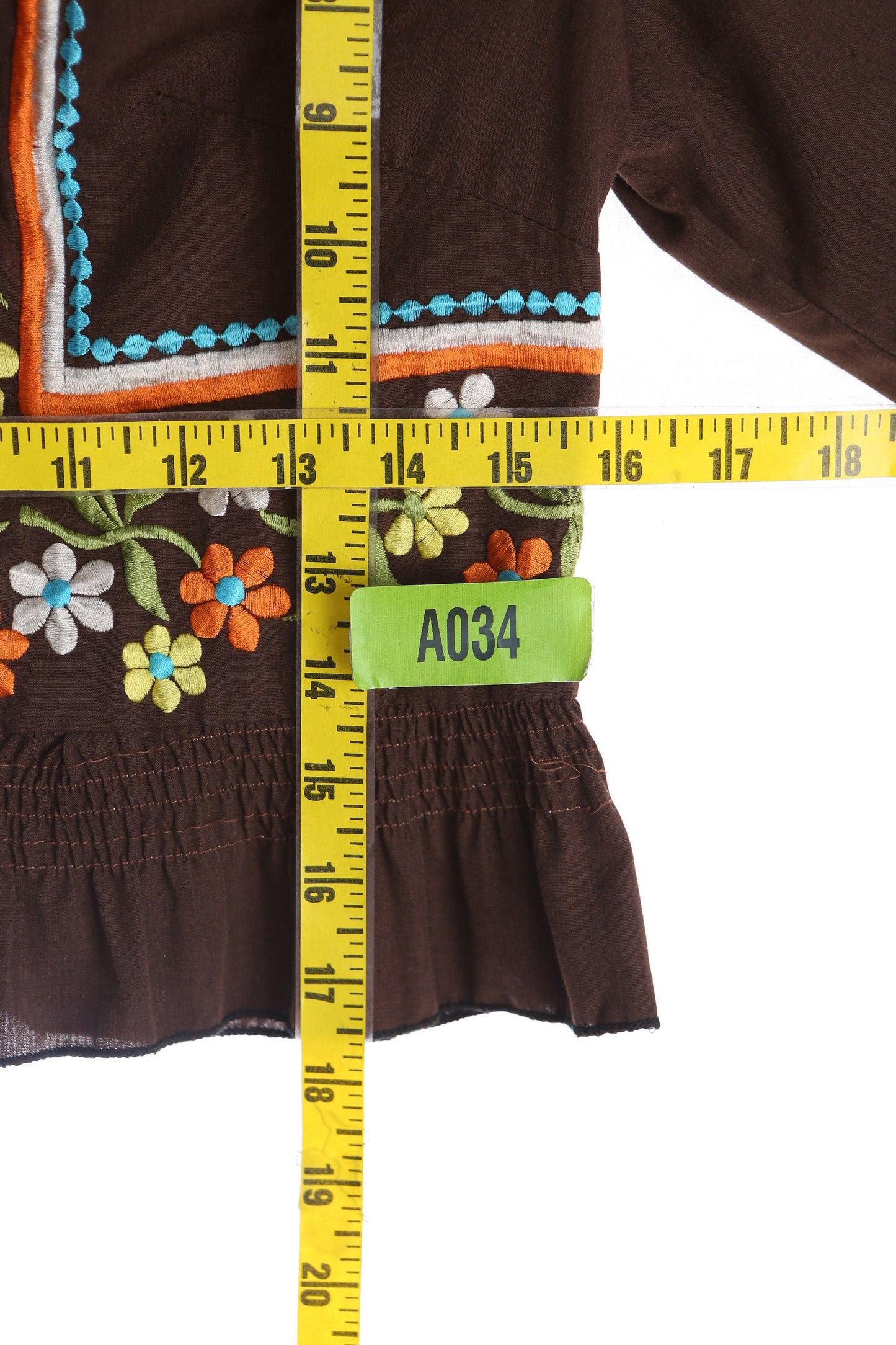 Women Brown Floral Embroidered Long Sleeve High Waist Summer Top