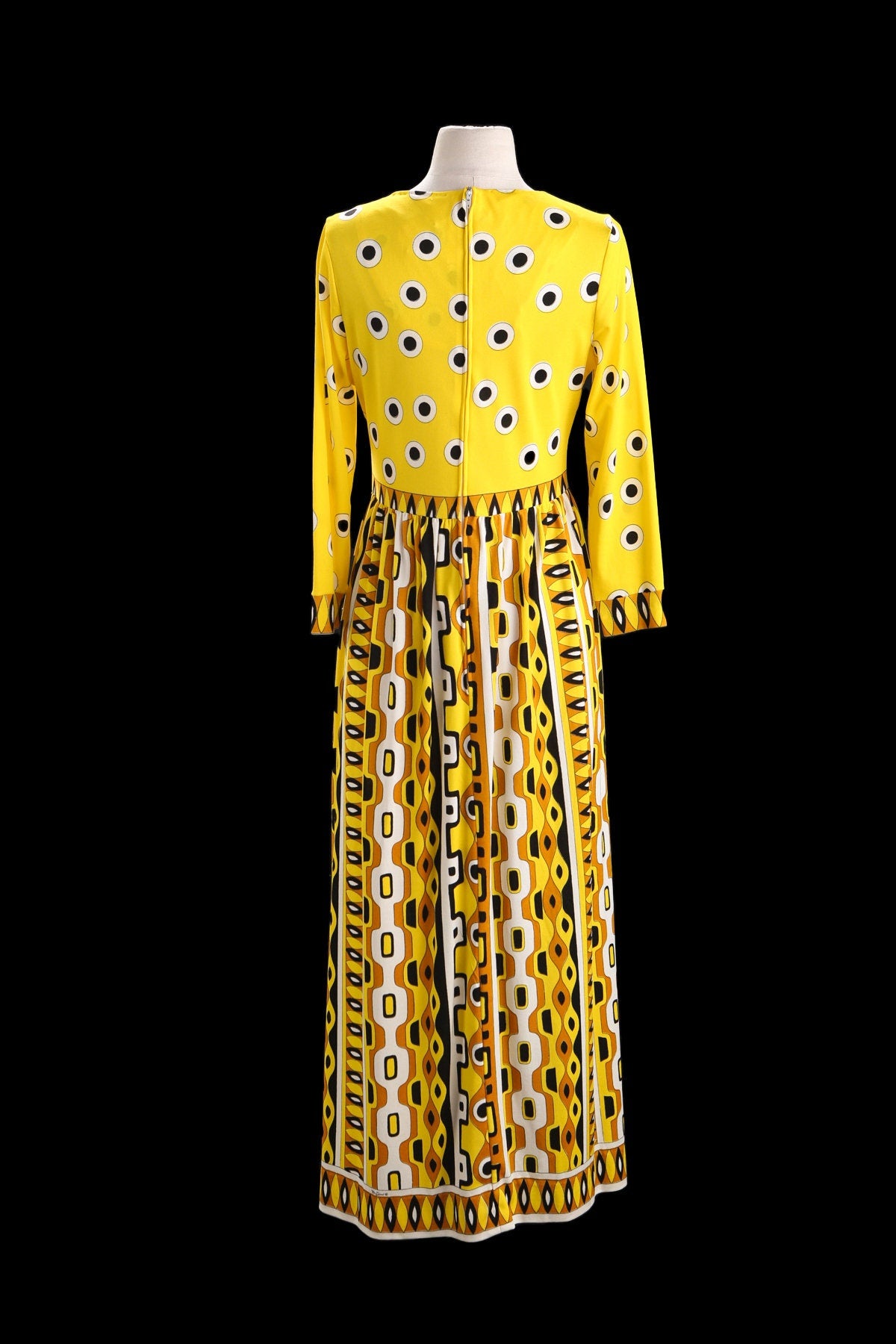 1970s Dress with Yellow Geometric Print Pattern