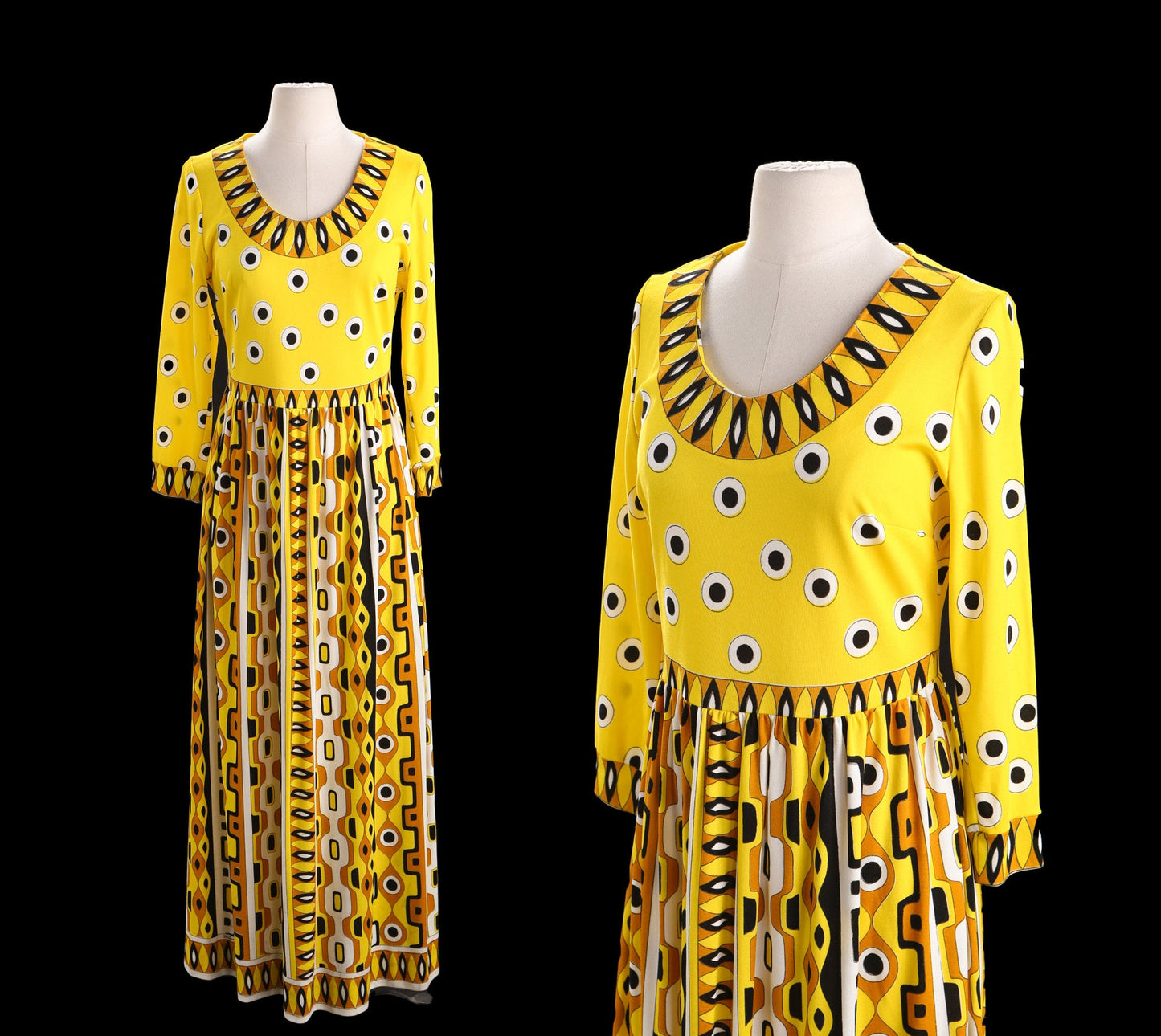 1970s Dress with Yellow Geometric Print Pattern
