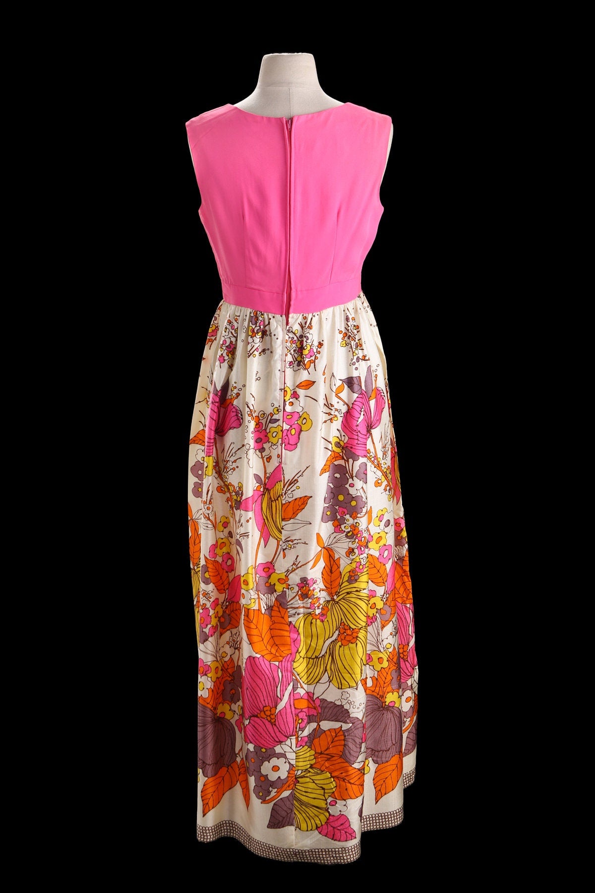 70s Summer Dress with Plants Print Details and Chest Ties Closure