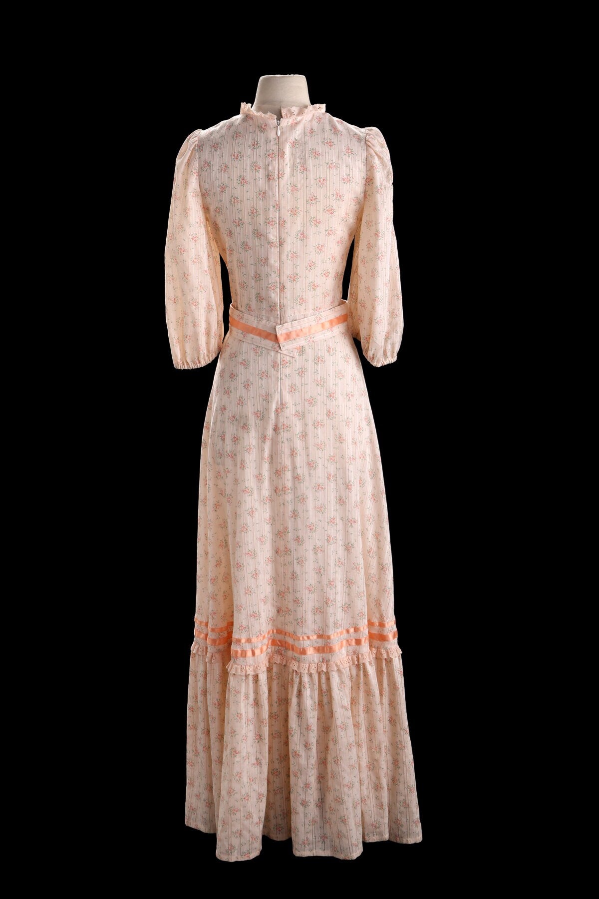 Vintage Prairie Dress - Orange Floral Print - Era 1970s - 1980s