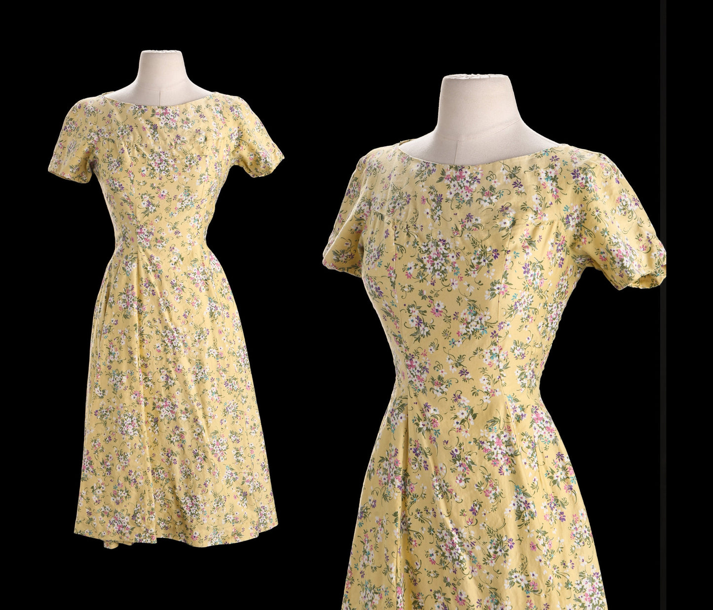 1940s Summer Dress - Yellow Floral Print
