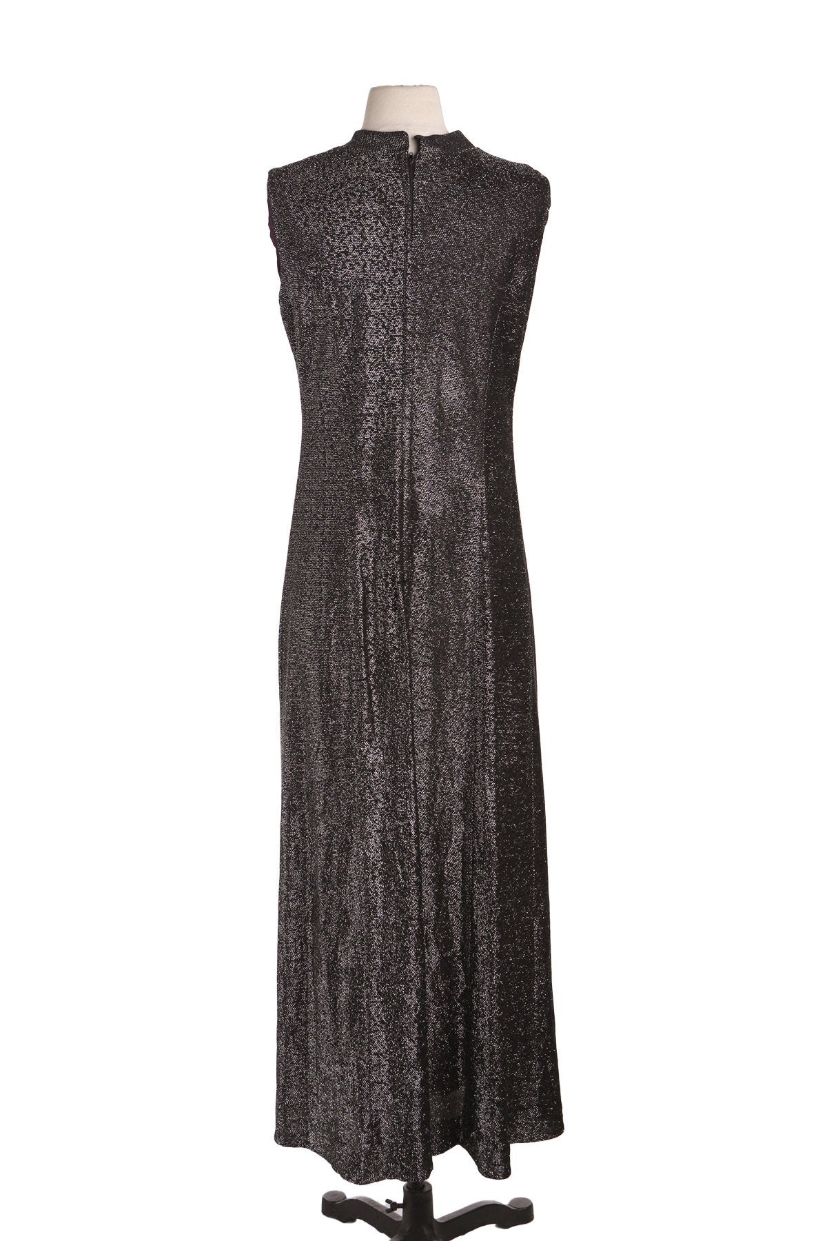 1970s Black Metallic Party Dress