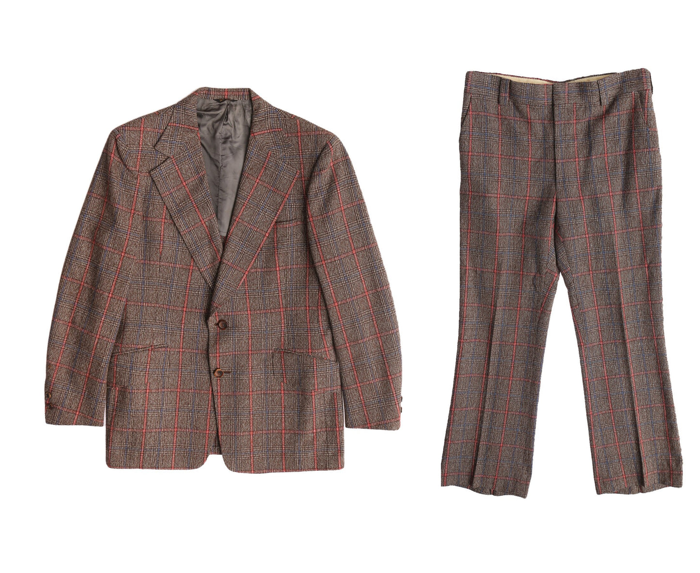 1970s Men Brown Plaid Suit