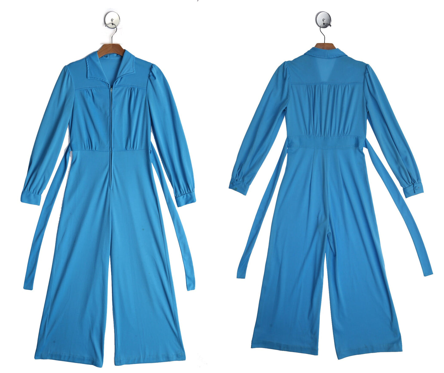 1970s Blue Poly Jumpsuit