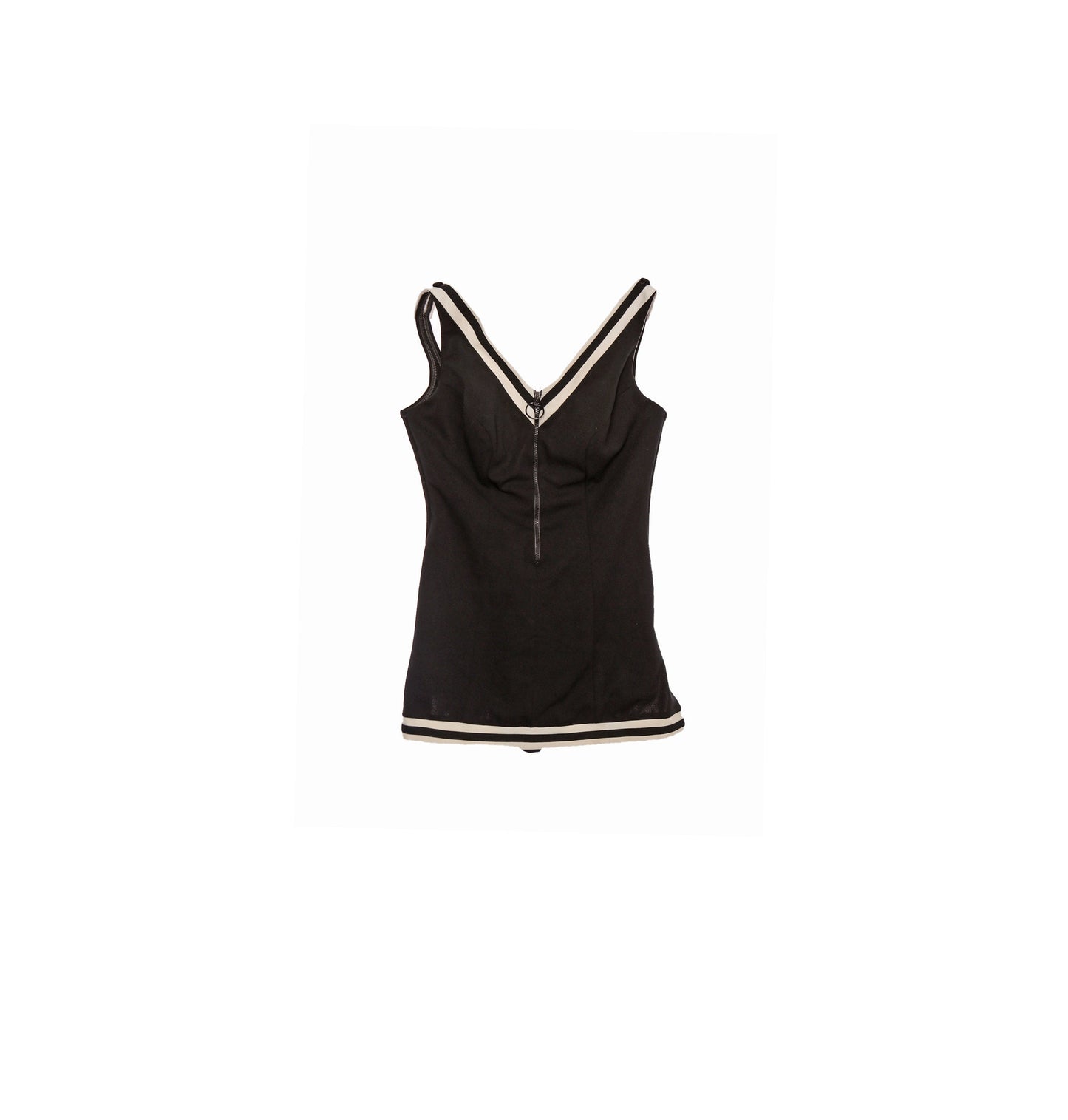 Women Black Swimsuit with Front Chest Zipper Closure - Era 1960s - 1970s