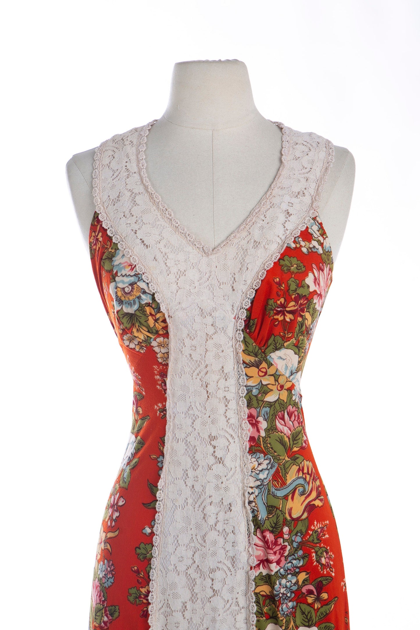 1970s Floral Print Long Poly Summer Dress
