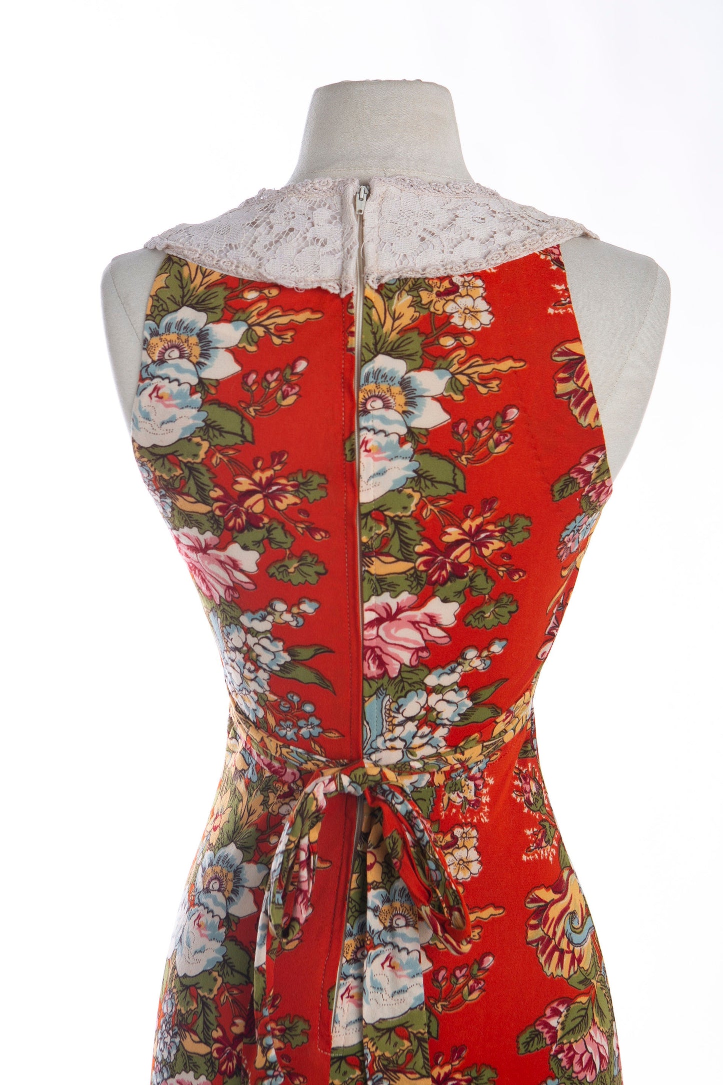 1970s Floral Print Long Poly Summer Dress