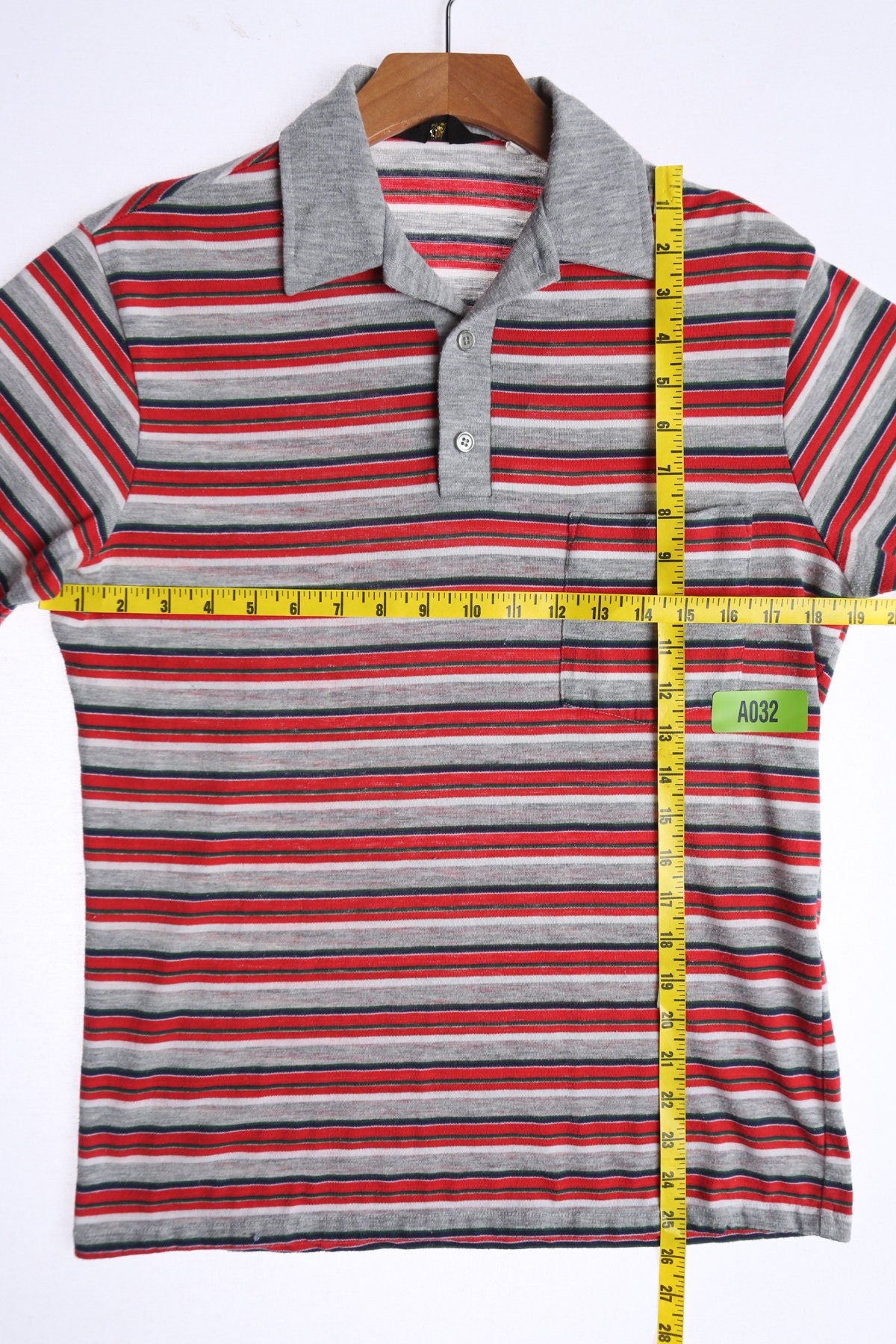 Men Red and Gray Striped Polo Shirt - Era 1970s - 1980s