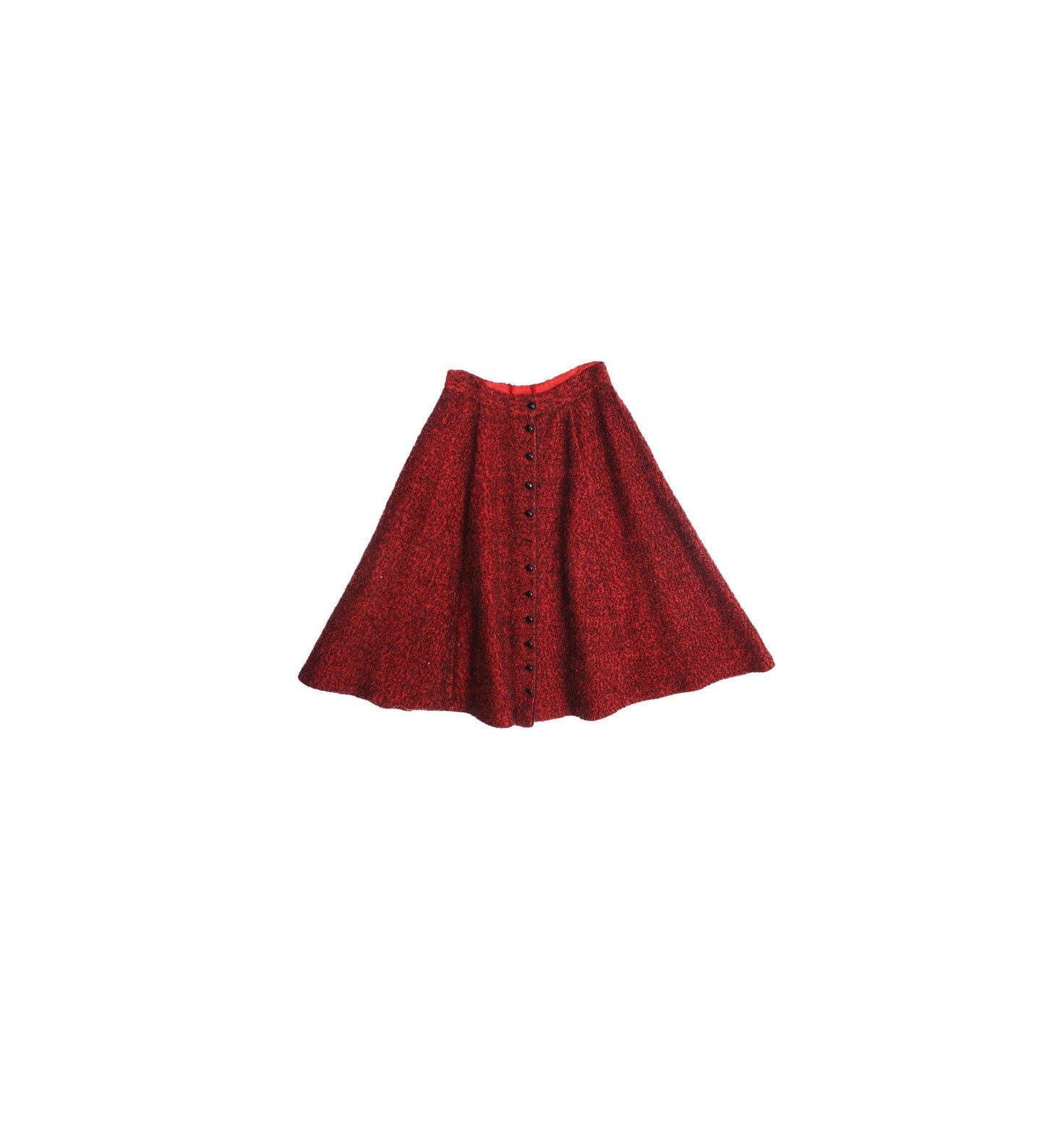 Women Red Circle Skirt with Black Shear Fabric Details - Era 40s - 50s