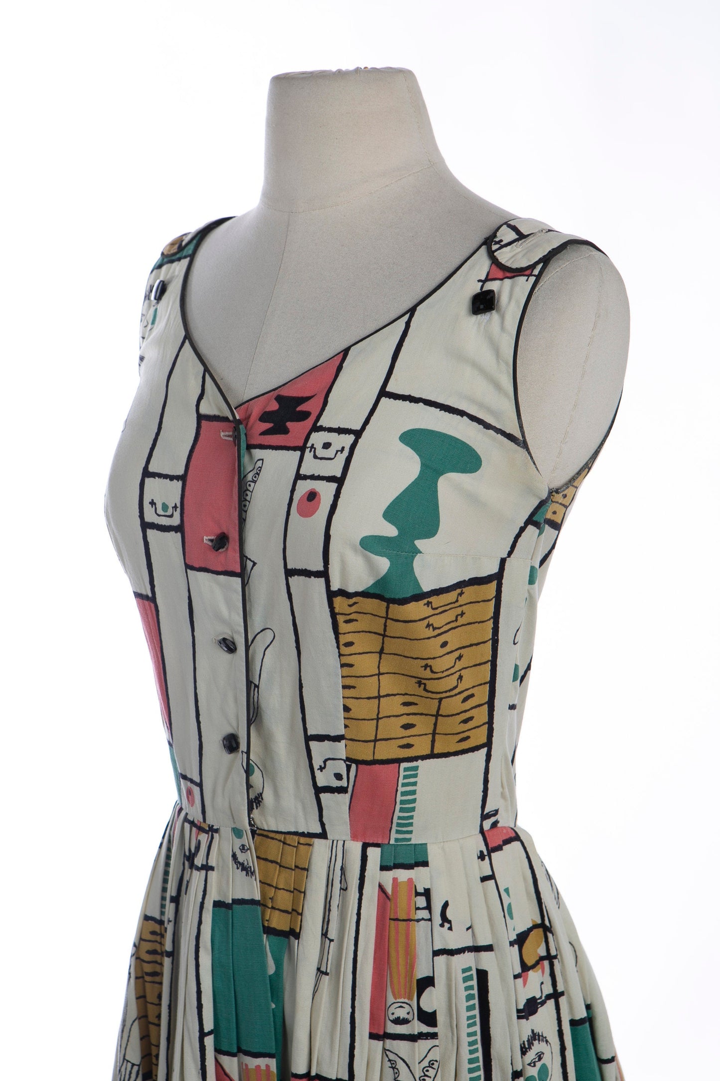 1950s Women Cotton Casual Dress with Geometric Print