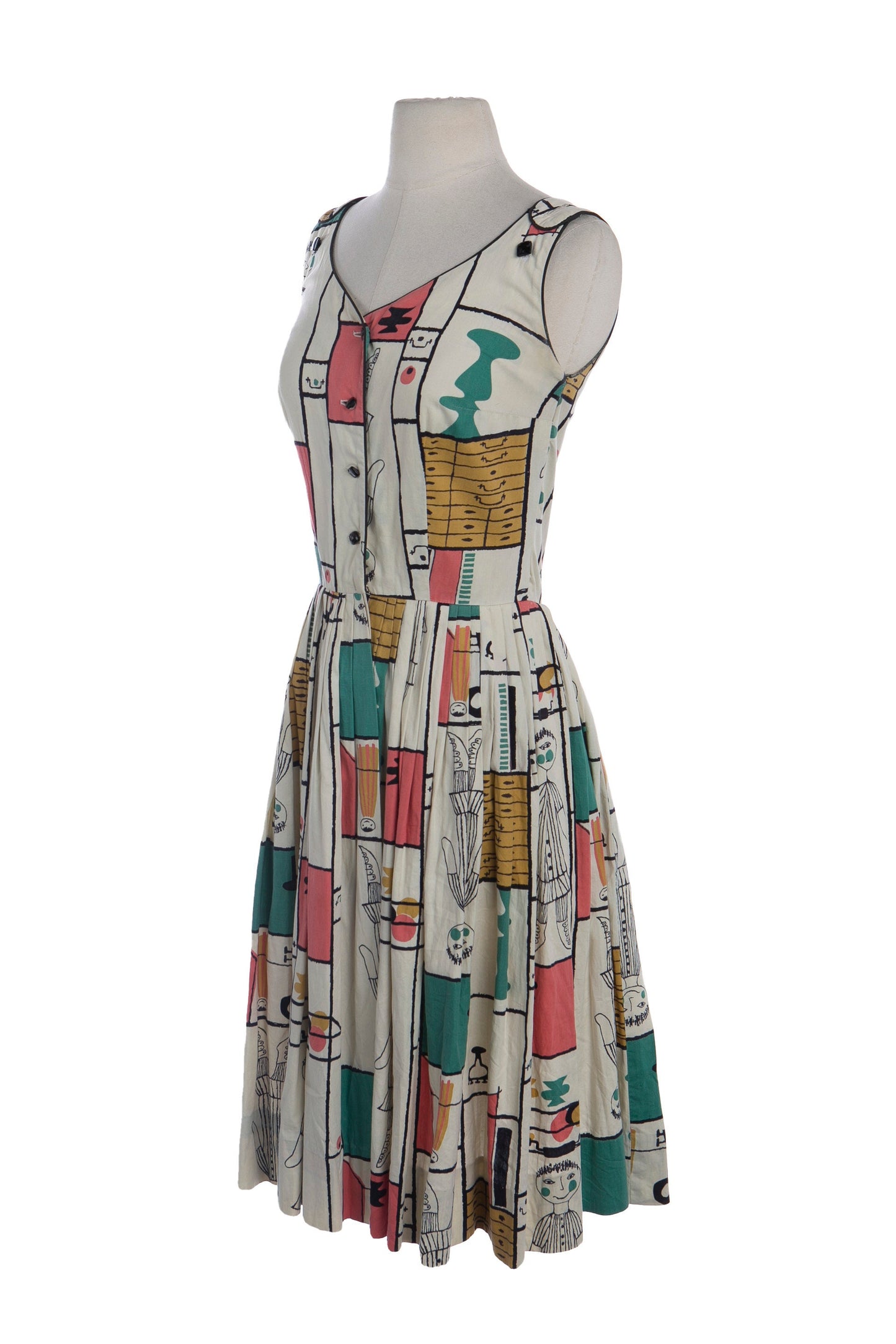 1950s Women Cotton Casual Dress with Geometric Print