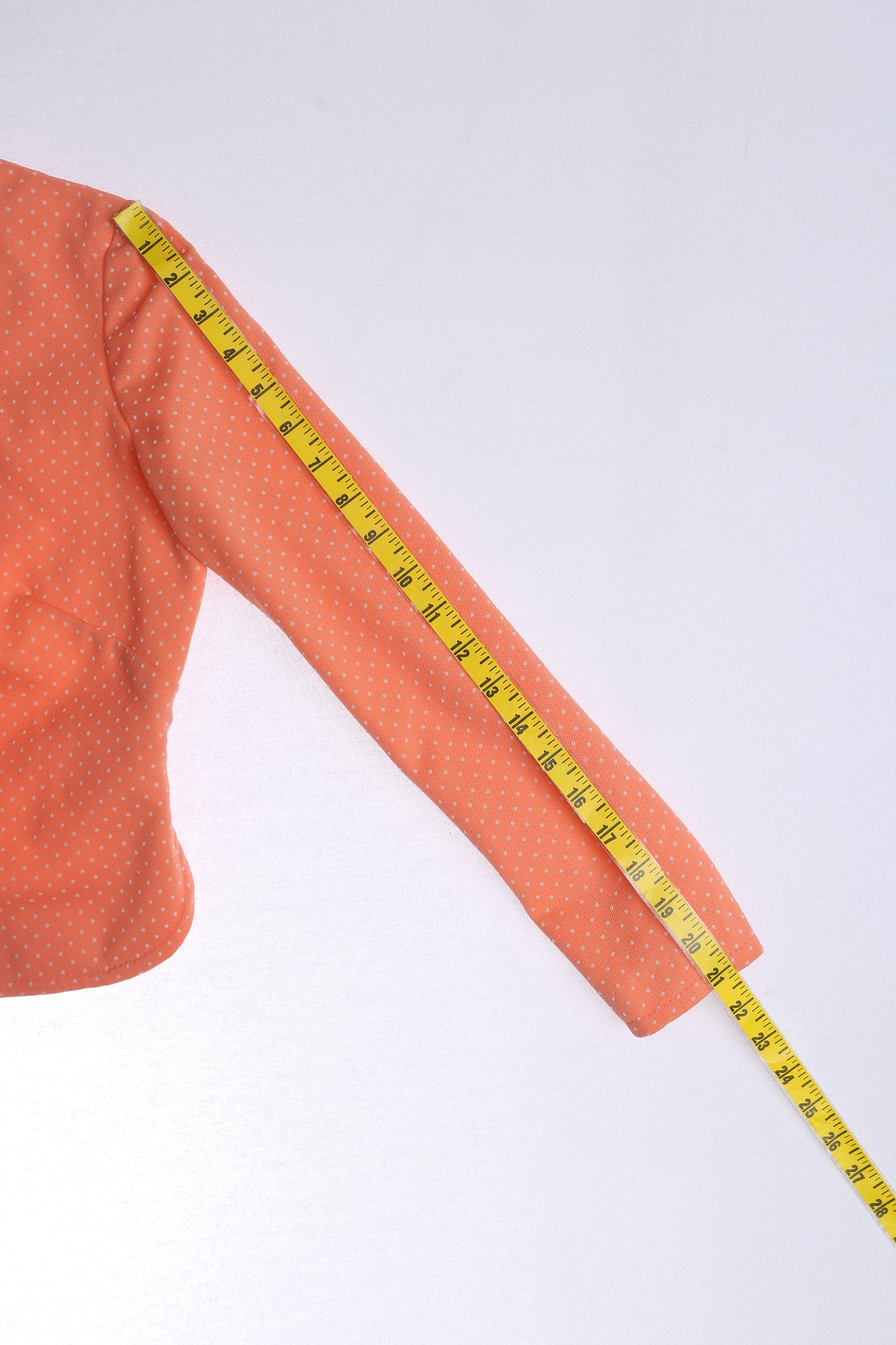 1970s Women White Polka Dot Poly Button Up Blouse