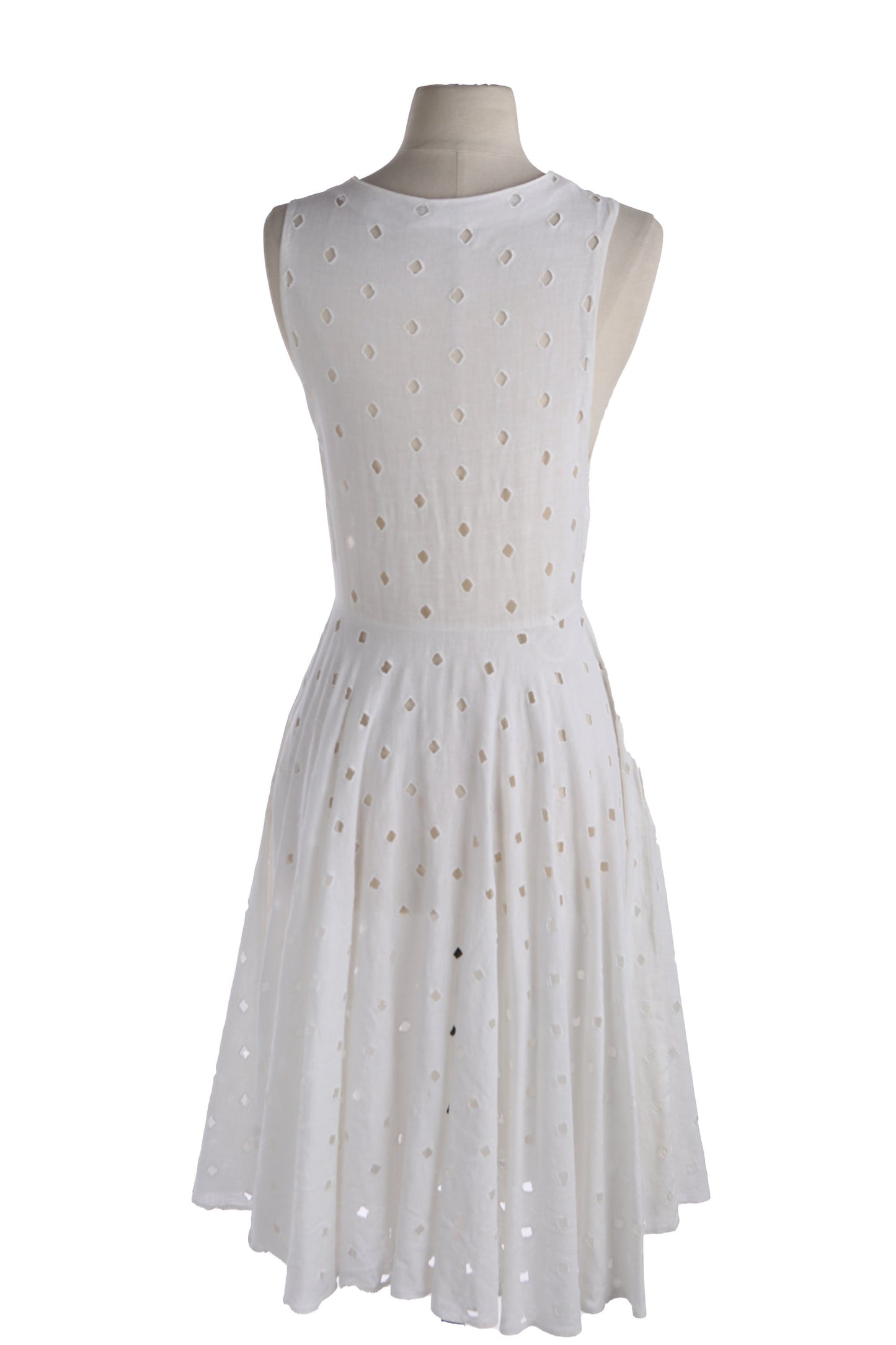 Vintage White Summer / Casual Dress with Geometric Fabric Pattern - Era 1940's - 1950's