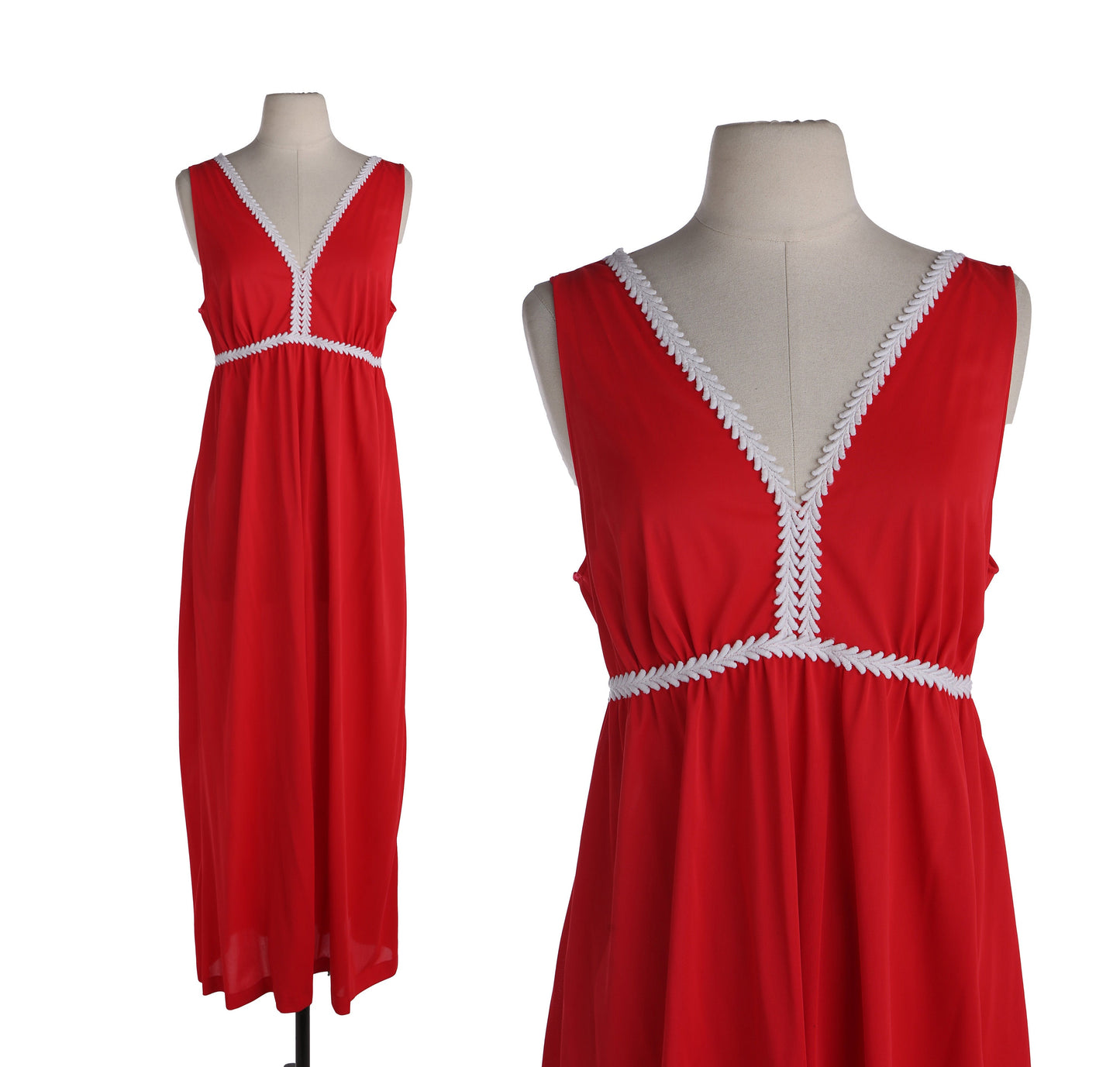 1970's Women's Red Long Poly Casual Dress