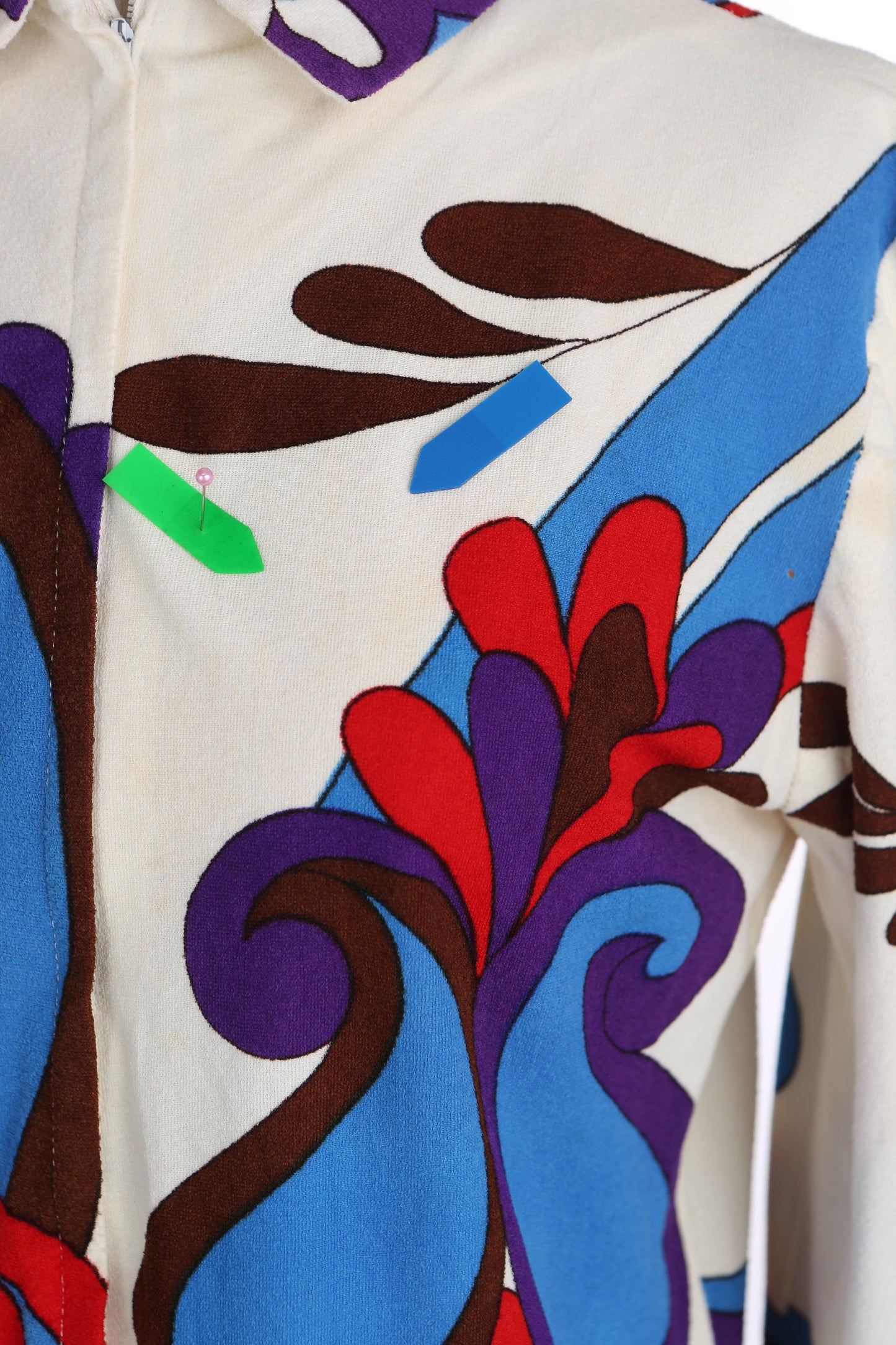 1970's Women White Floral Print Poly Top