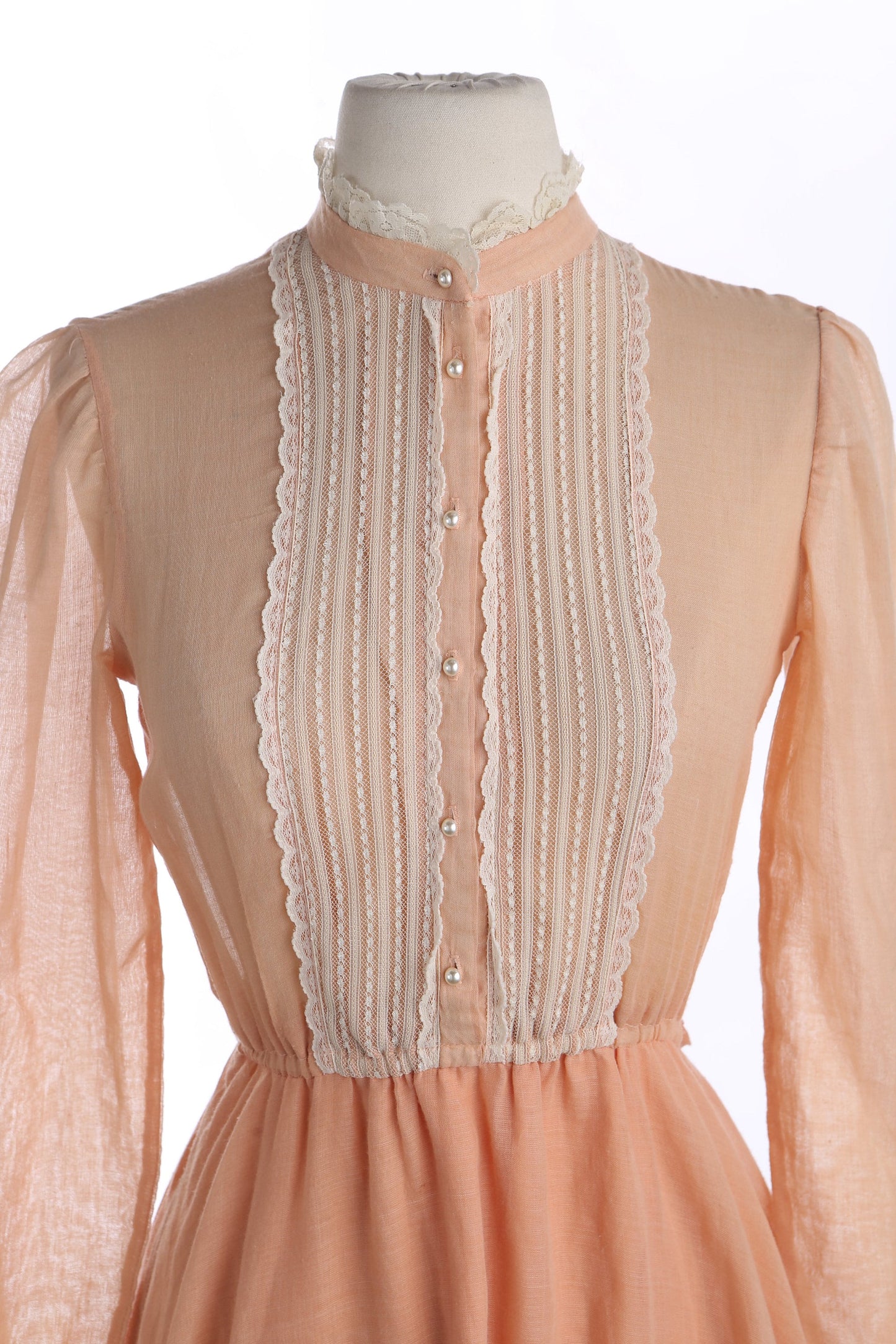 Vintage Women Orange Prairie Dress - Era 1970s - 1980s