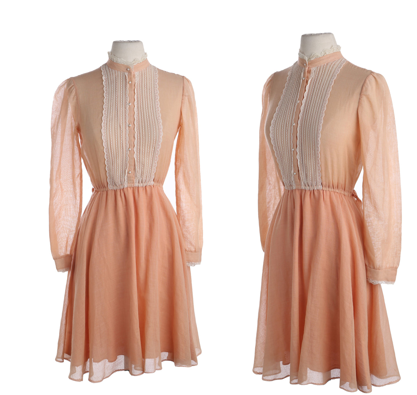 Vintage Women Orange Prairie Dress - Era 1970s - 1980s