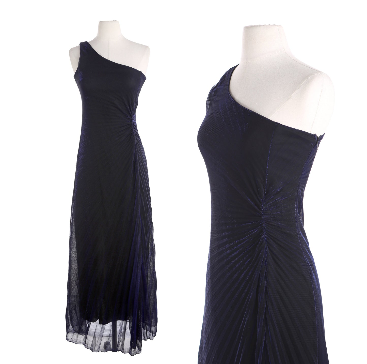 Y2K Evening Dress - Blue Metallic Fabric - Sleeveless - Made by Grace - Era 1990's - Y2K