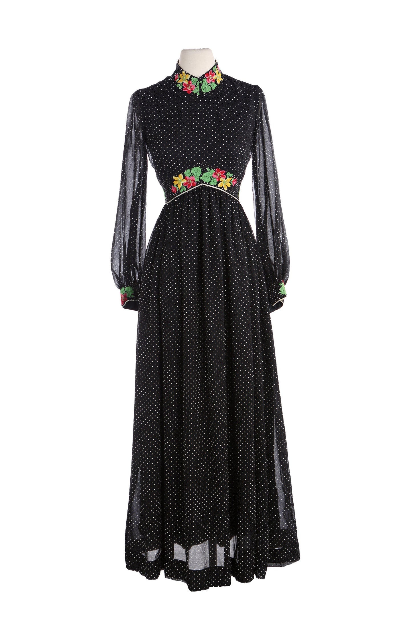 1970's Black Polka Dot Long Casual Dress