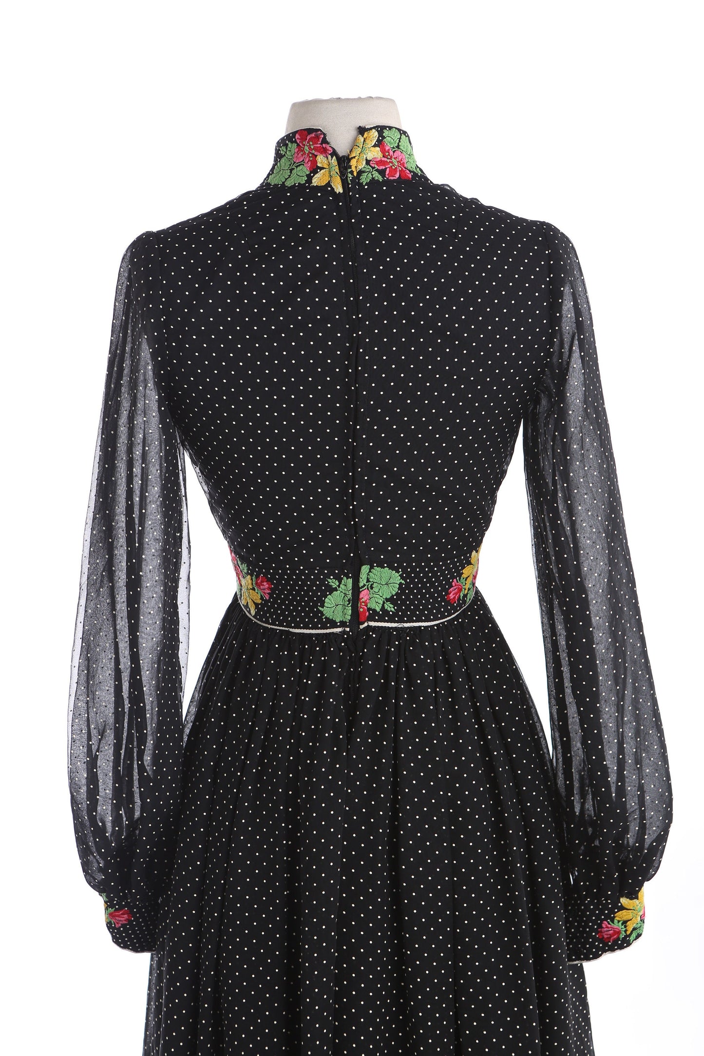 1970's Black Polka Dot Long Casual Dress