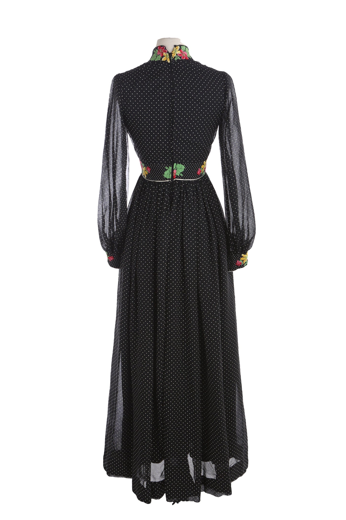 1970's Black Polka Dot Long Casual Dress
