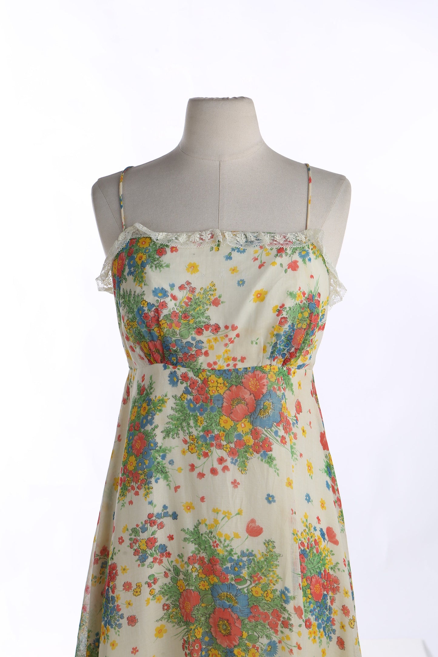 1970s Floral Print Long Summer Dress