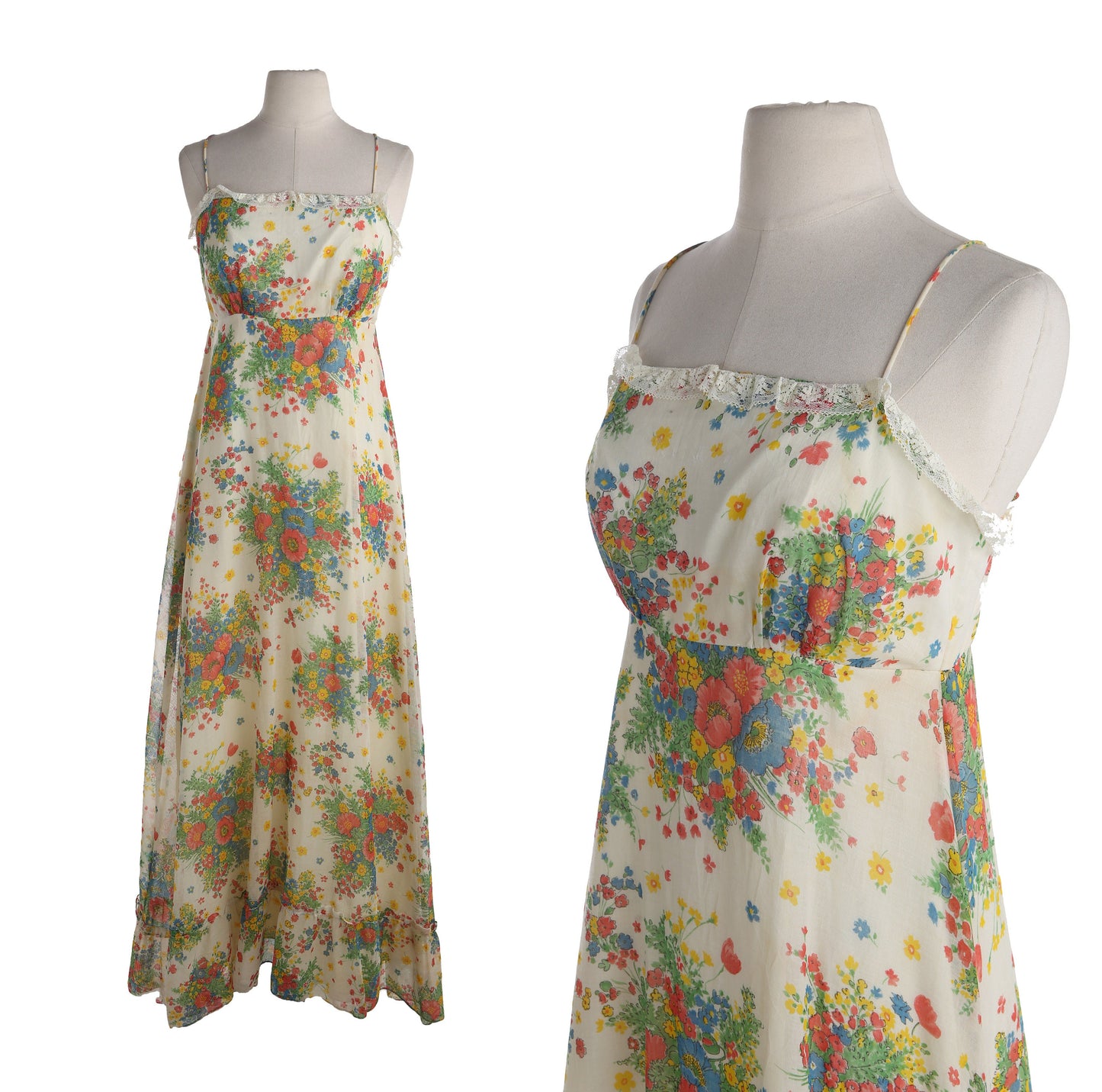 1970s Floral Print Long Summer Dress