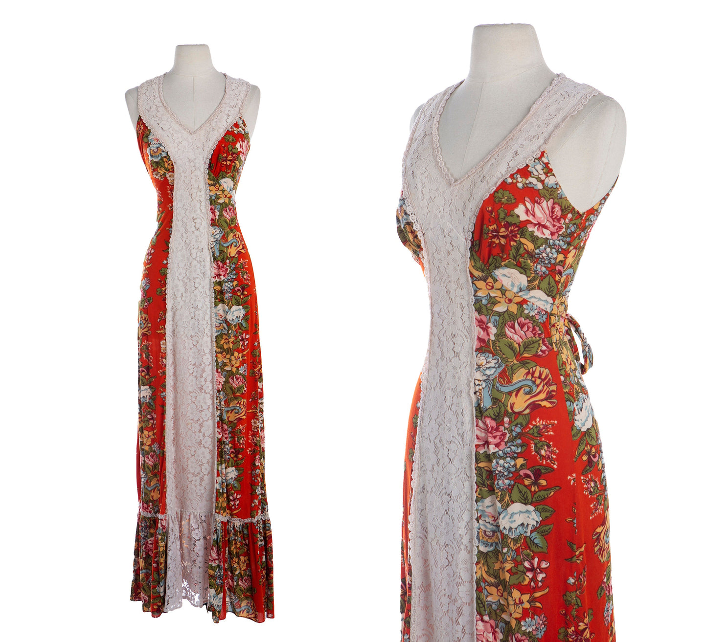 1970s Floral Print Long Poly Summer Dress