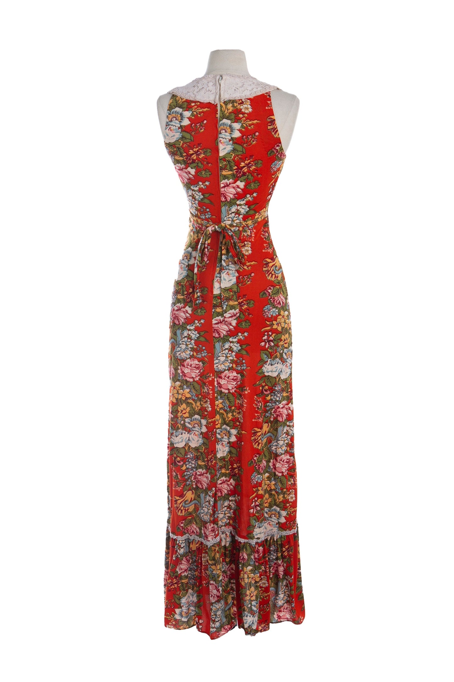 1970s Floral Print Long Poly Summer Dress