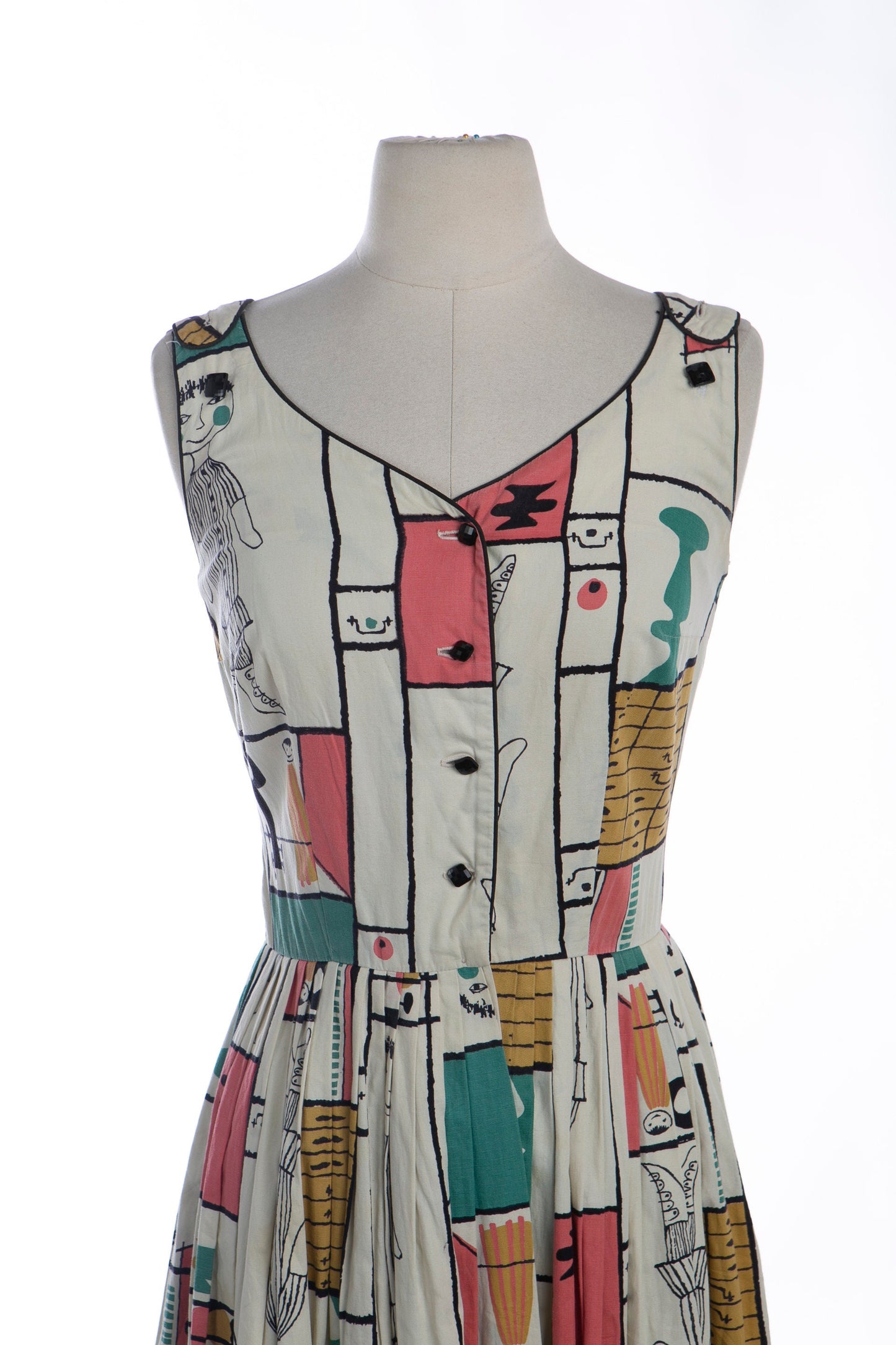 1950s Women Cotton Casual Dress with Geometric Print