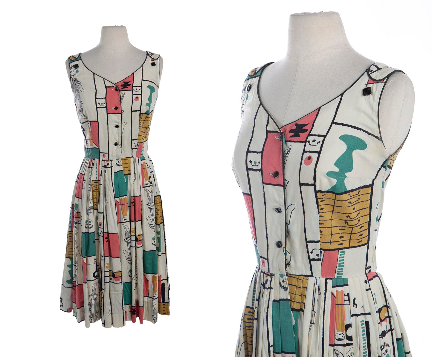 1950s Women Cotton Casual Dress with Geometric Print