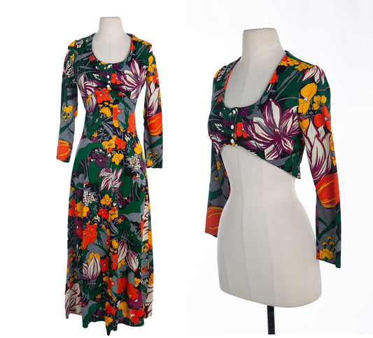 1970's Women Floral Dress with Bolero Type Jacket