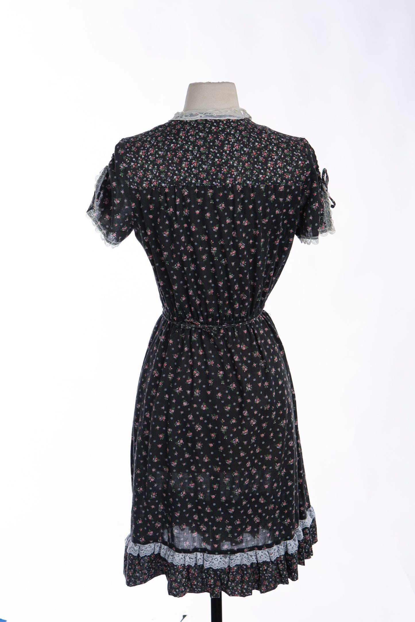 Vintage Floral Print Black Summer Dress